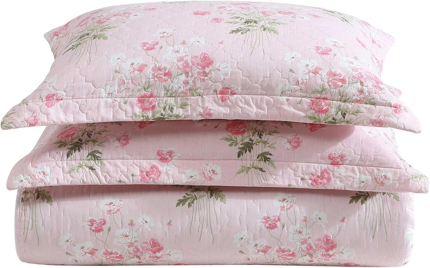 Veronica's Bouquet Pink Cotton Twin Reversible Quilt Set