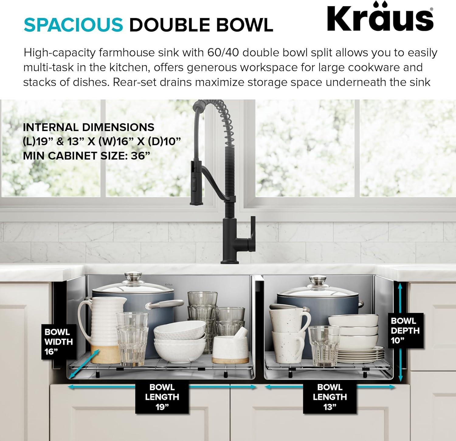 KRAUS Standart Pro Apron Front Farmhouse 16 Gauge Single Bowl Stainless Steel Kitchen Sink