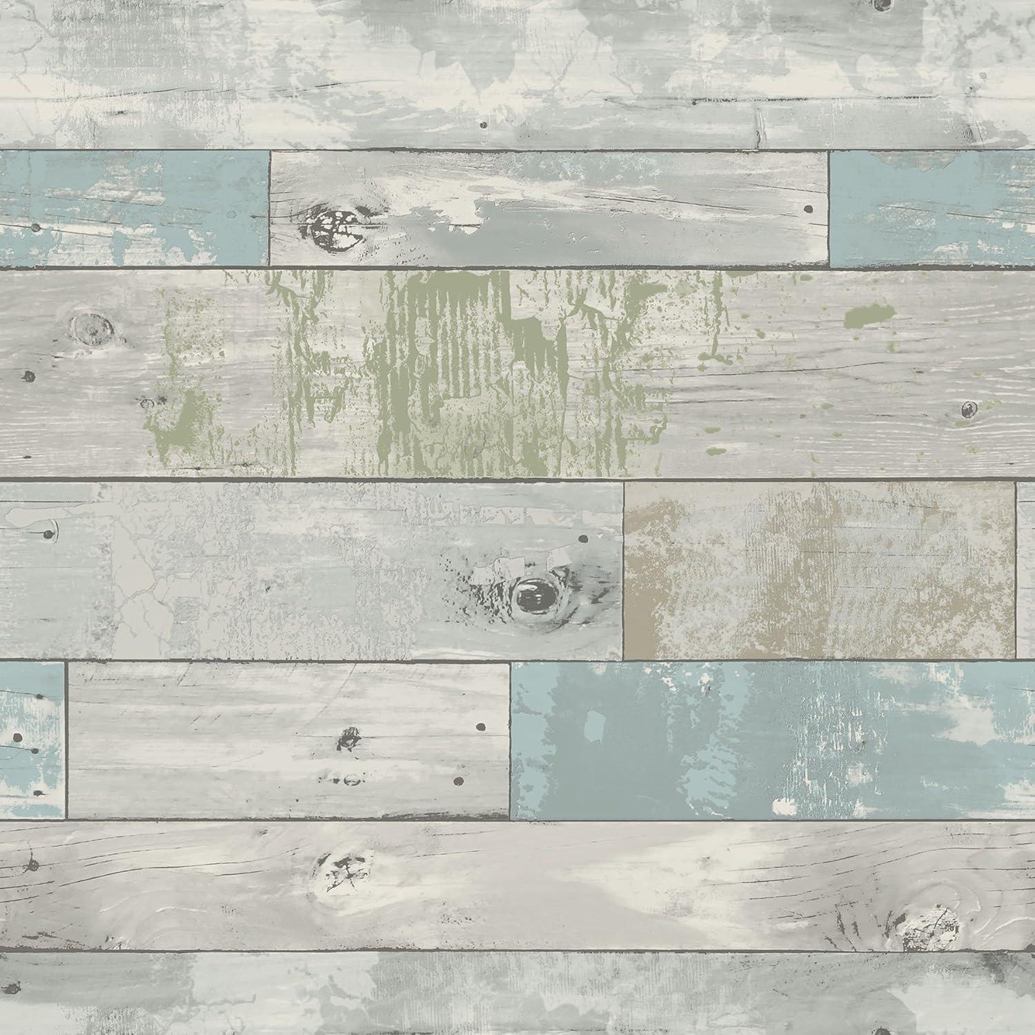 NuWallpaper Multicolor Beachwood Vinyl Peel And Stick Wallpaper, 216-in by 20.5-in, 30.75 sq. ft.