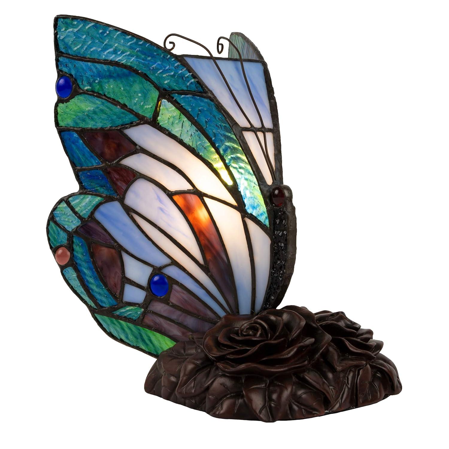 Tiffany Style Butterfly Lamp - Stained Glass Table or Desk Light LED Bulb Included - Colorful Vintage Look Butterfly Decor by Lavish Home