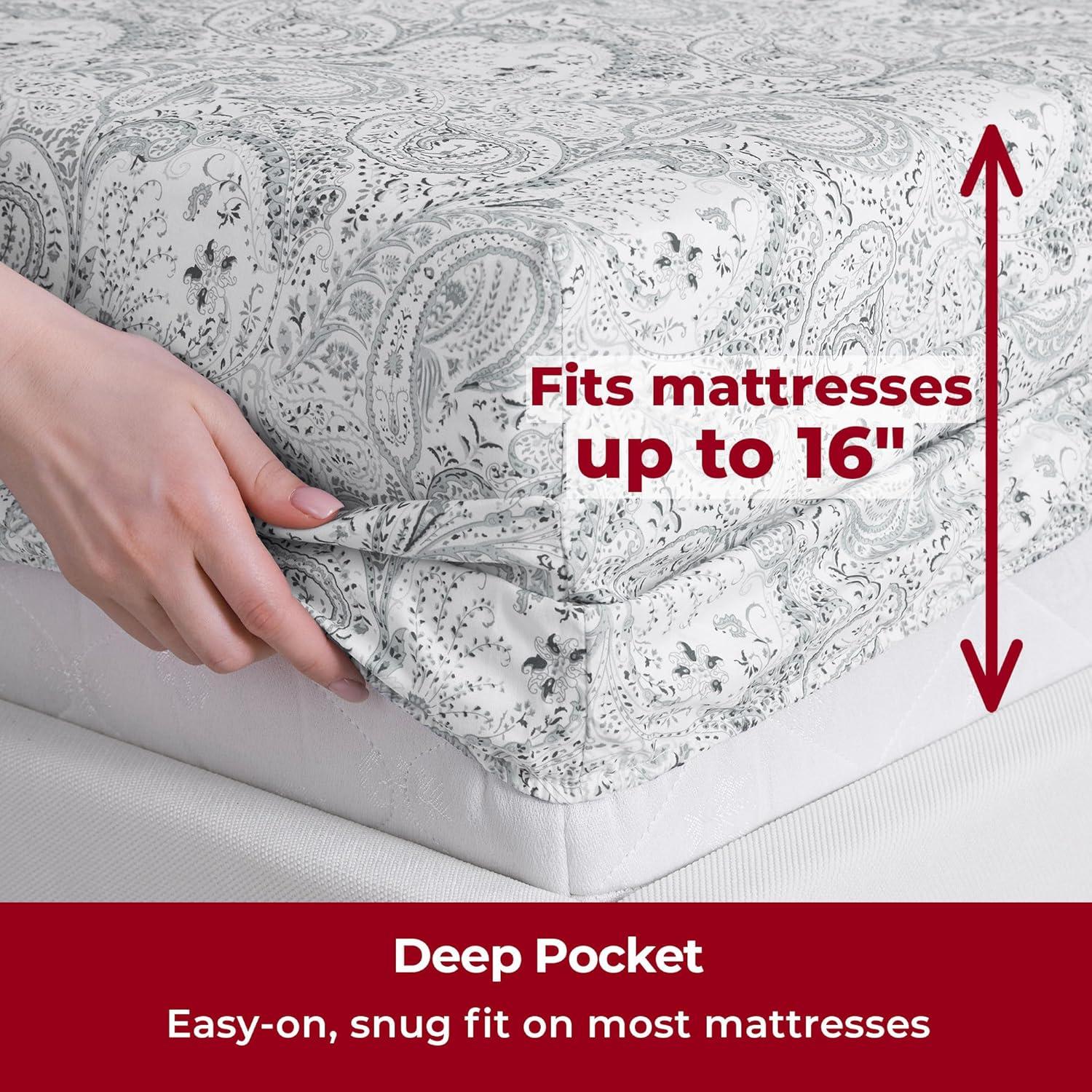 Mellanni Brushed Microfiber Sheet Set, King, Paisley Gray, 4 Piece