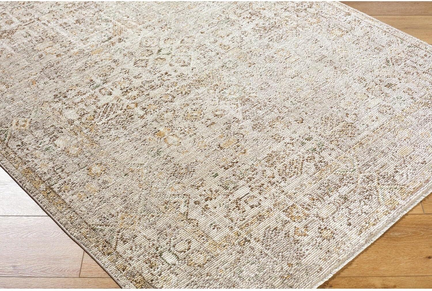 Taupe and Cream Synthetic Stain-Resistant Rectangular Area Rug