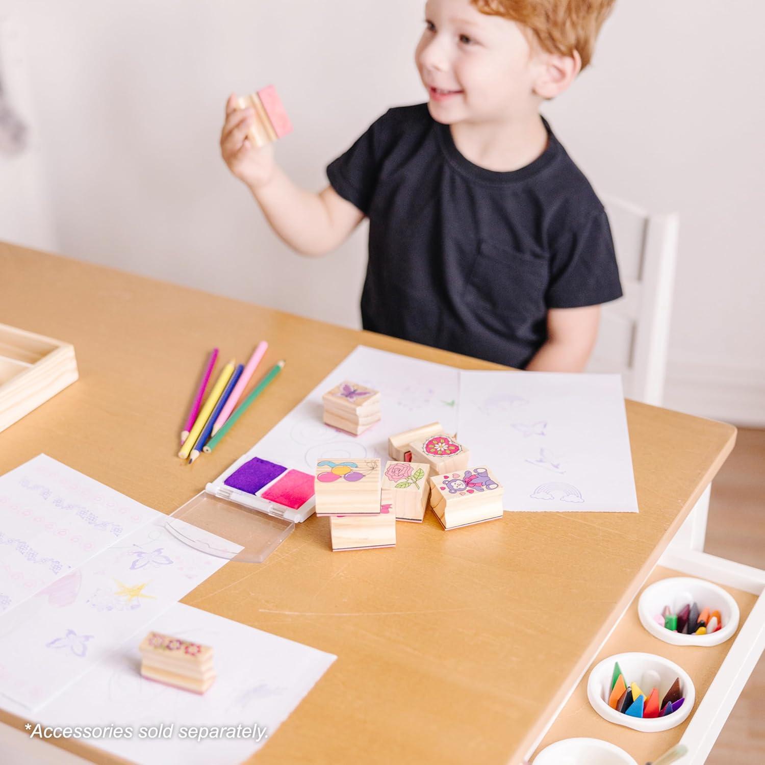 Melissa & Doug Kids Furniture Wooden Art Table & Chairs Set - White