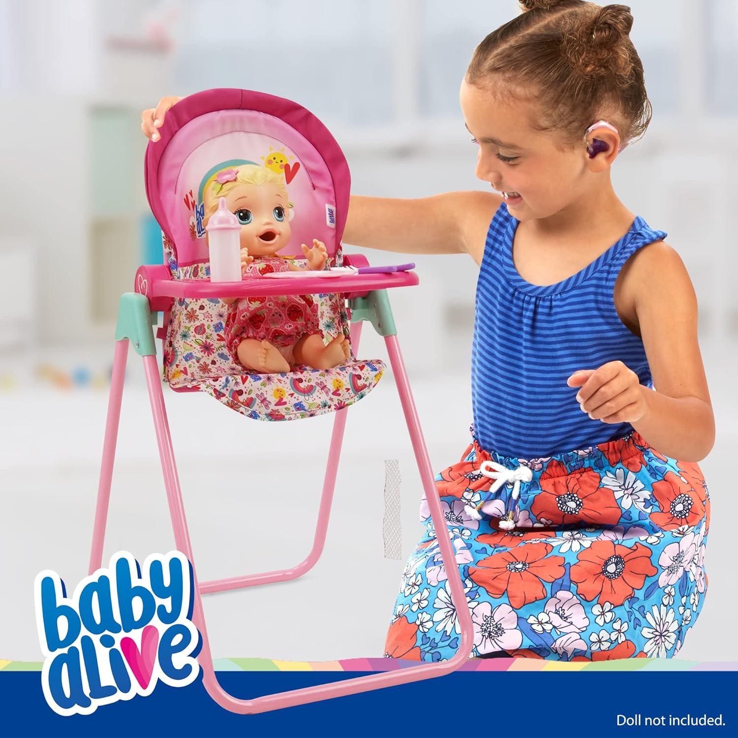 Baby Alive Doll Highchair Set - Pink & Rainbow - 6 Pieces, Fits Dolls Up to 24"