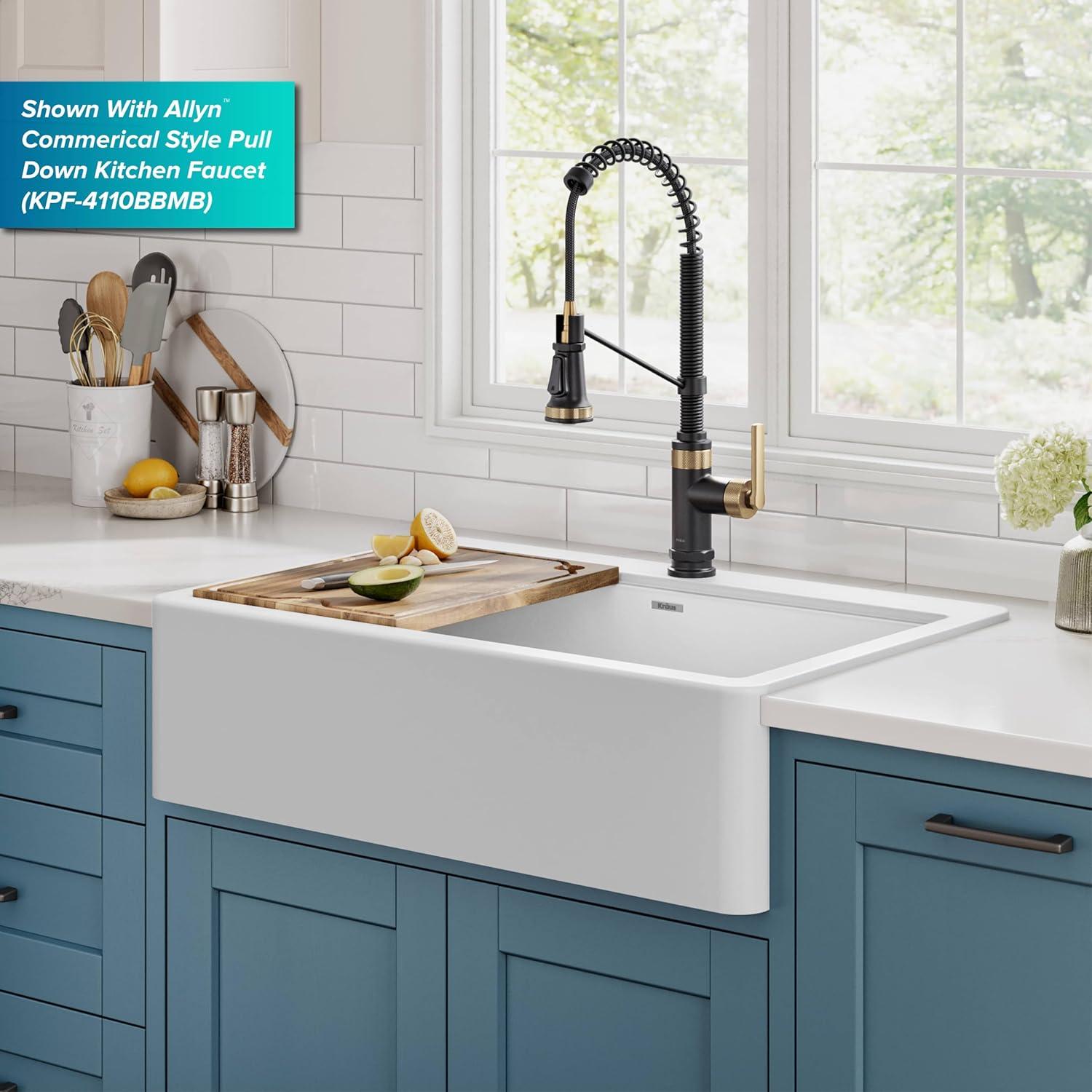 KRAUS Bellucci 33” Workstation Drop In Retrofit Farmhouse Single Bowl Granite Kitchen Sink With Accessories