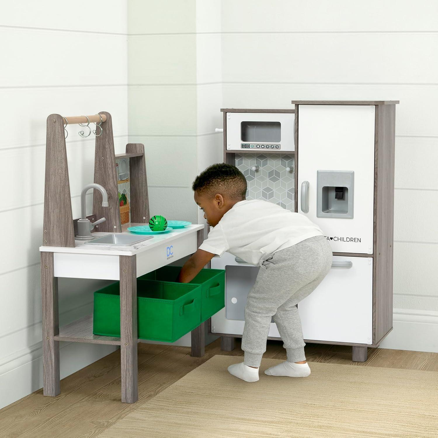 Gourmet All-In-One Corner Play Kitchen - Toy Kitchen Playset With Realistic Stove Burners (Lights)