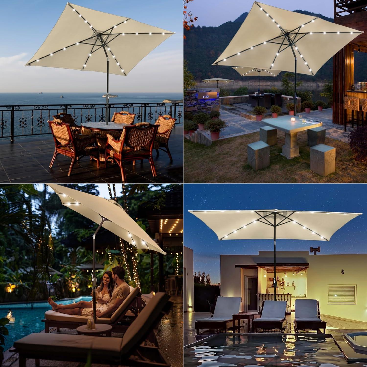 Latitude Run® 9 Feet Patio LED Solar Umbrella With Crank