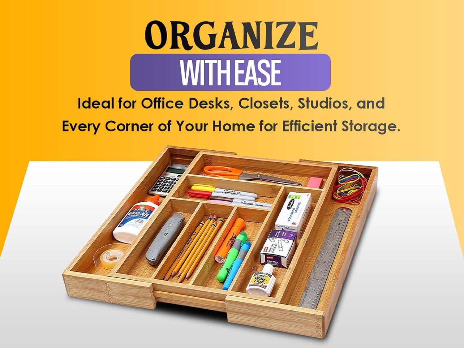 YBM Home Bamboo Cutlery Tray Flatware Silverware Drawer Organizer with 6 Compartments - 341