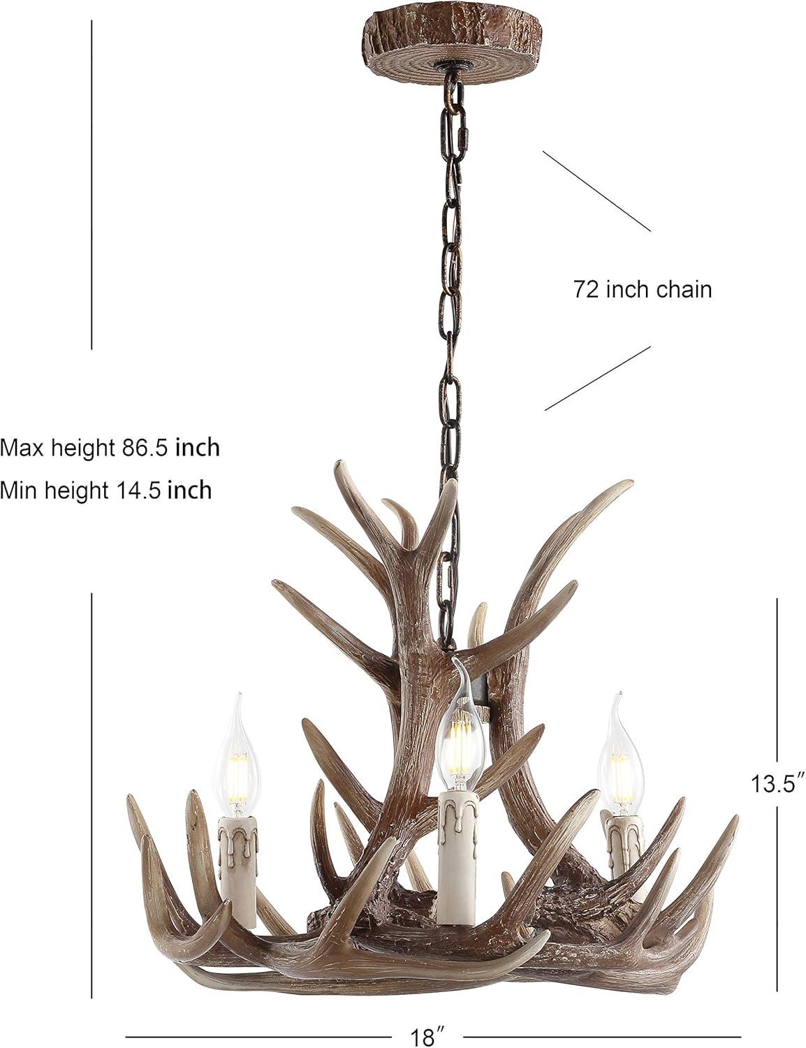 Nelle 18" Adjustable Resin Antler 3-Light LED Chandelier, Brown