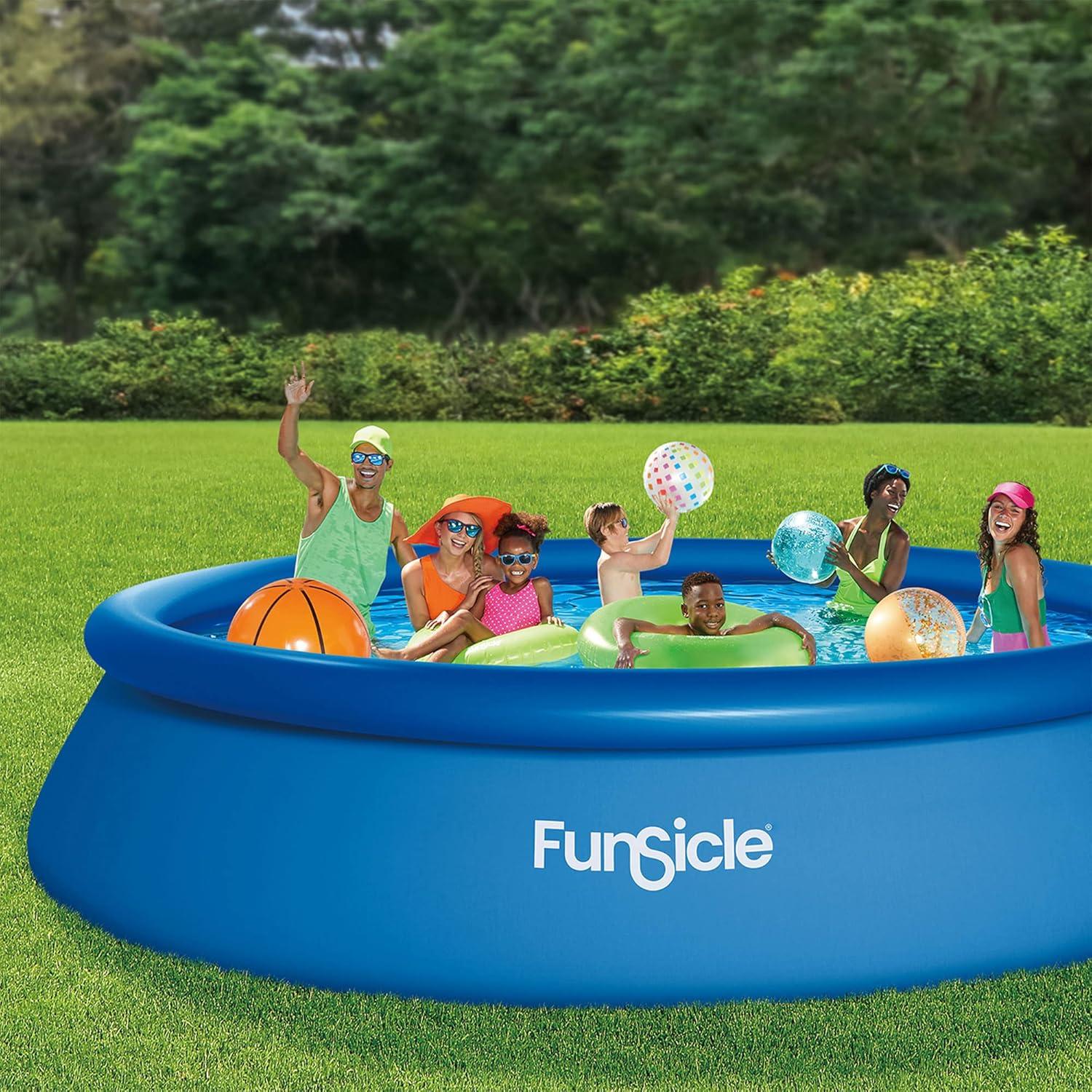 Funsicle 15 Foot x 36 Inch QuickSet Round Inflatable Ring Top Above Ground Swimming Pool Set with Filter Pump and Type D Cartridge Filter, Blue