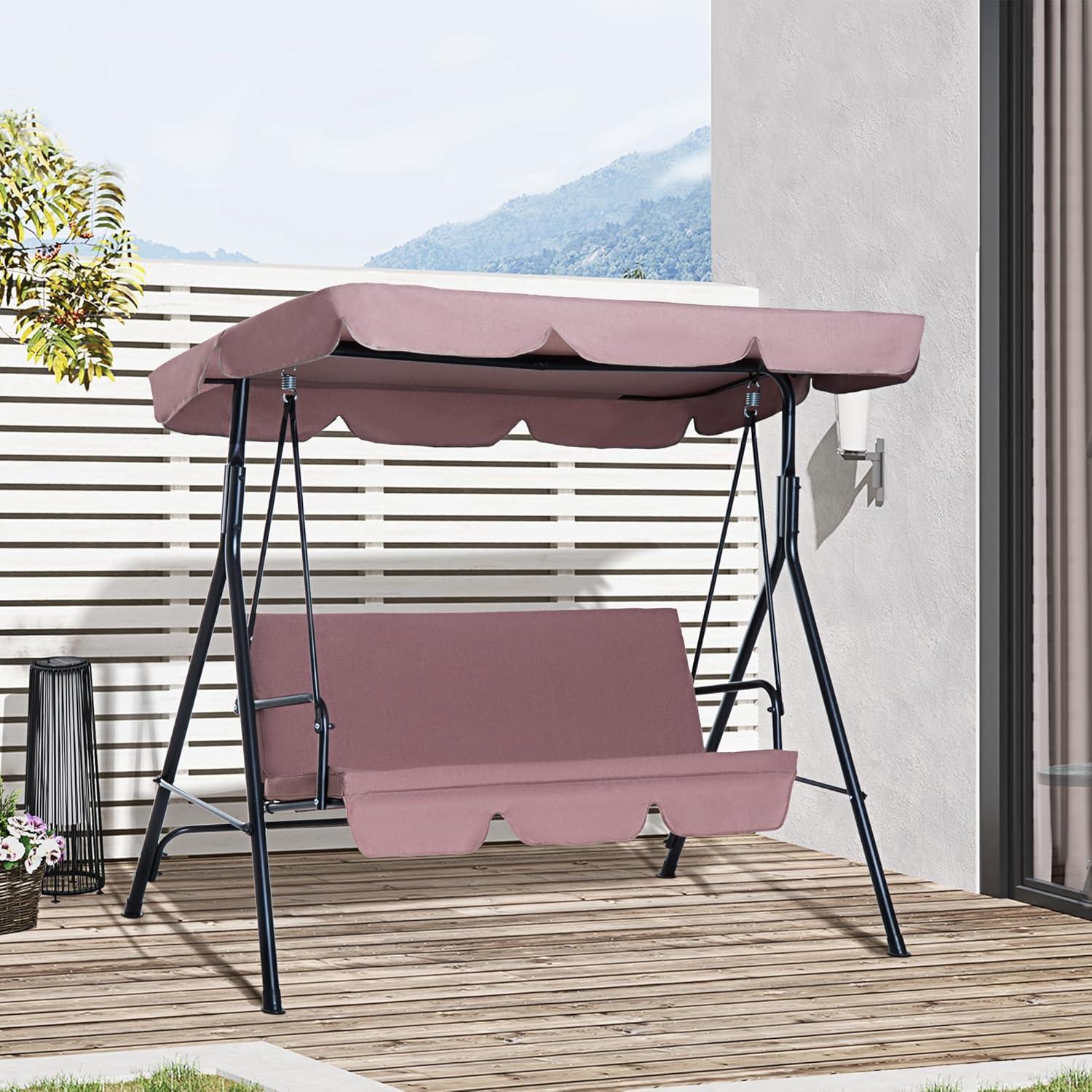 Outsunny 3-Seat Outdoor Patio Swing Chair with Removable Cushion, Steel Frame Stand and Adjustable Tilt Canopy for Patio, Backyard, Brown