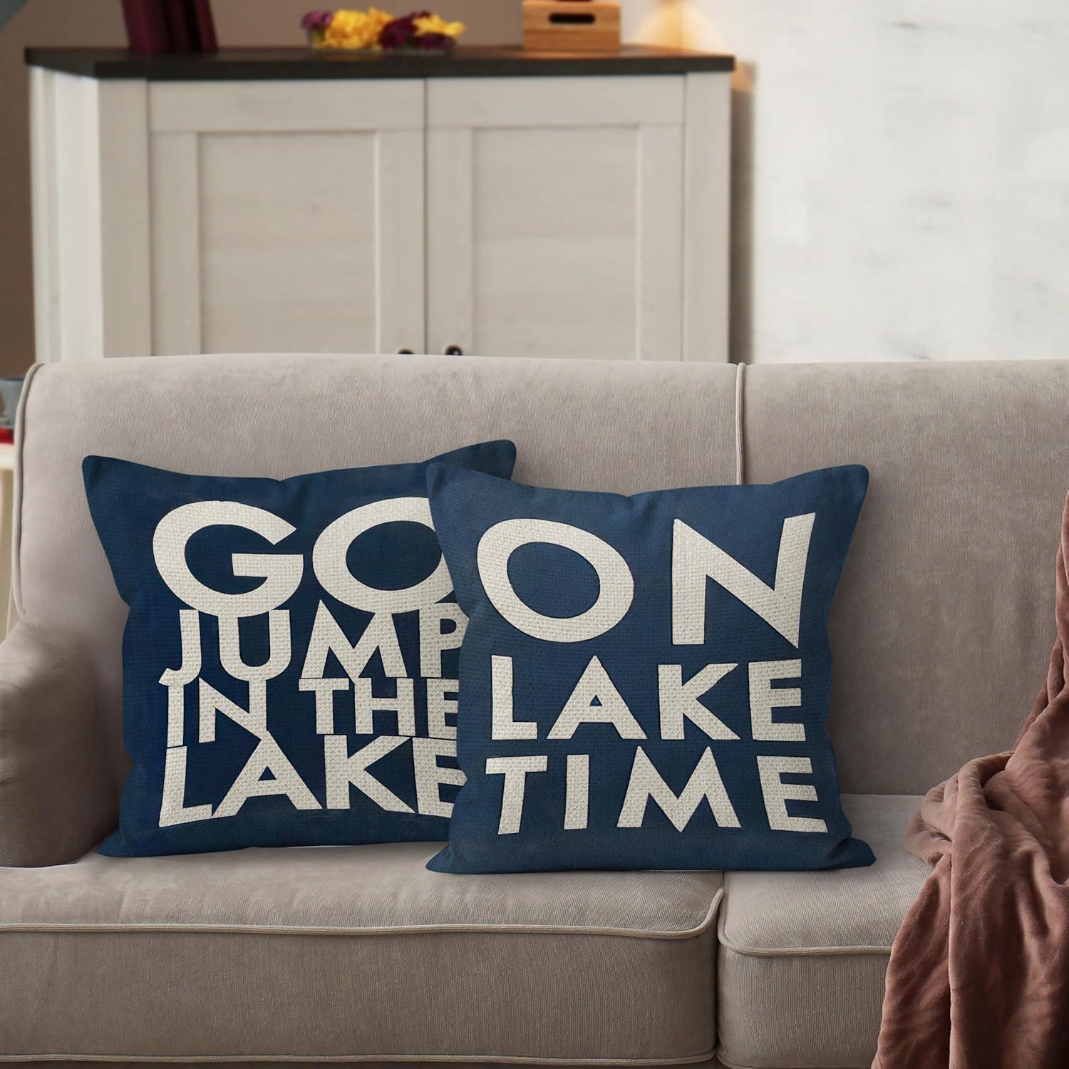 The Lake House Lake Throw Pillow Case, 18 x 18 Inch Set of 4, Lake Paddle Decor, Lake House Rules Decor, Lake House Decor, Lake House Room Decor Pillows Cover for Sofa Couch Bed (Blue)