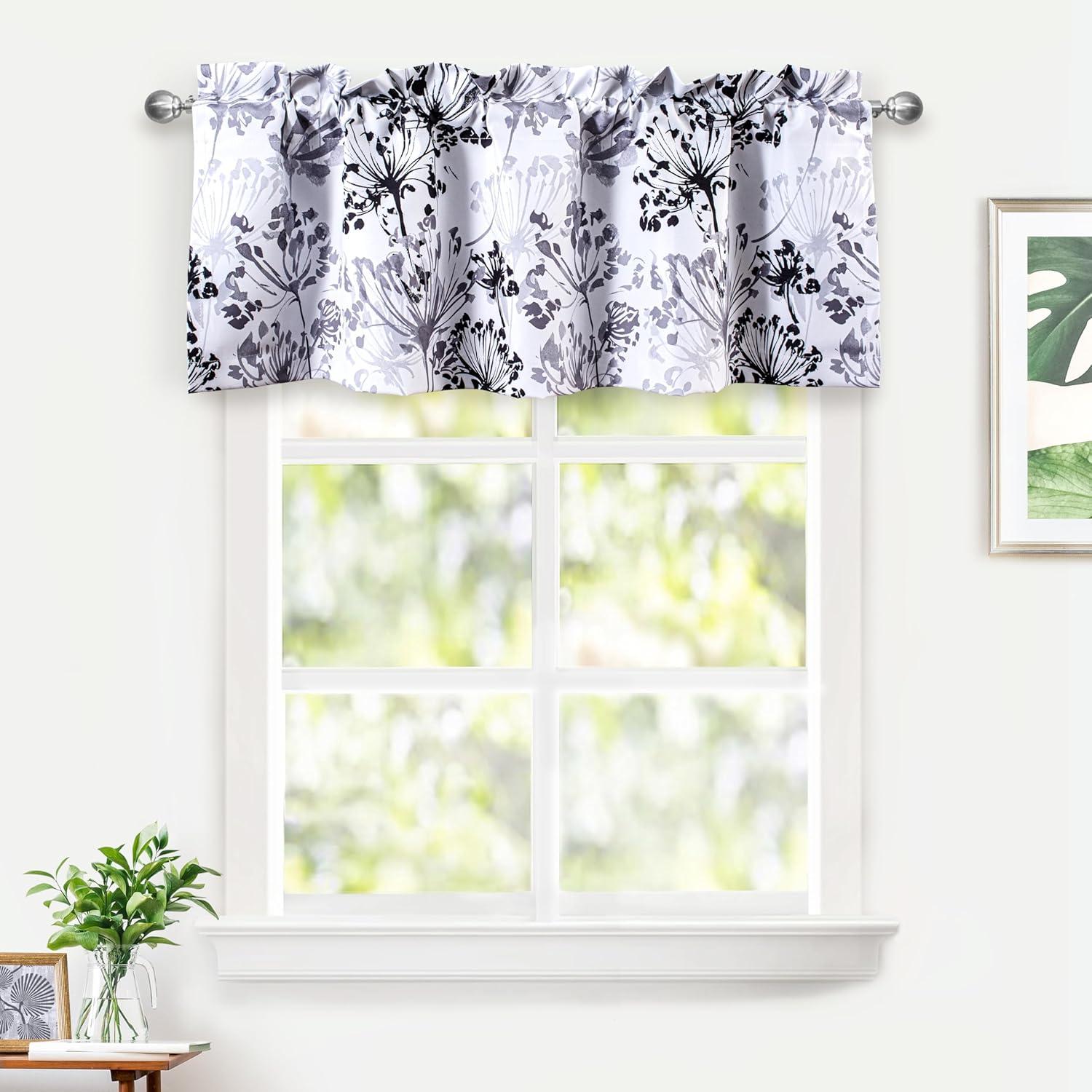 DriftAway  Acacia Floral Blossom Watercolor Printed 100 Percent Blackout Thermal Insulated Window Curtain Valance Gray 52"widthx18"length