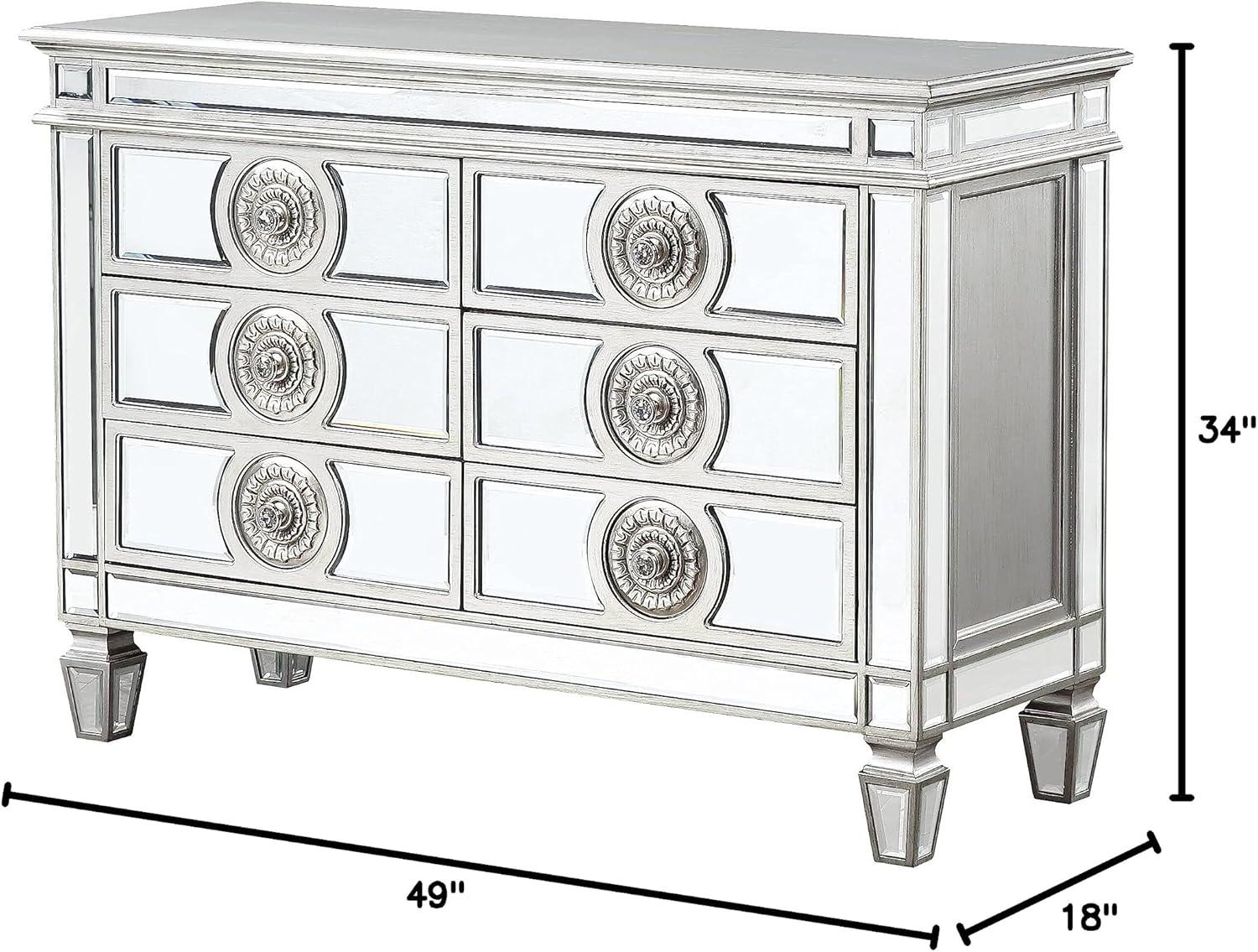 Antique Platinum Mirrored 6-Drawer Wooden Server