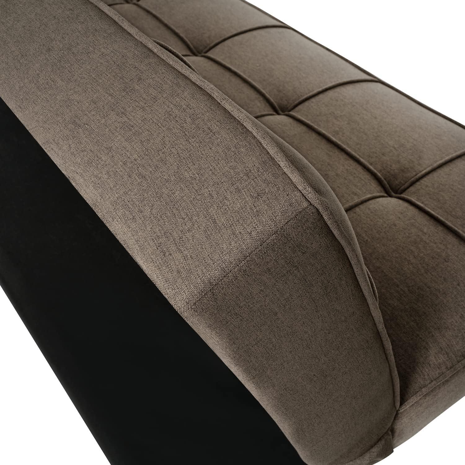 Modern Futon Sofa Bed - Compact Design for Small Spaces - Convertible Futon with Linen Fabric for Premium Comfort - Ideal Guest Couch - Stylish & Durable, Supports up to 750 lbs. - Tangerine