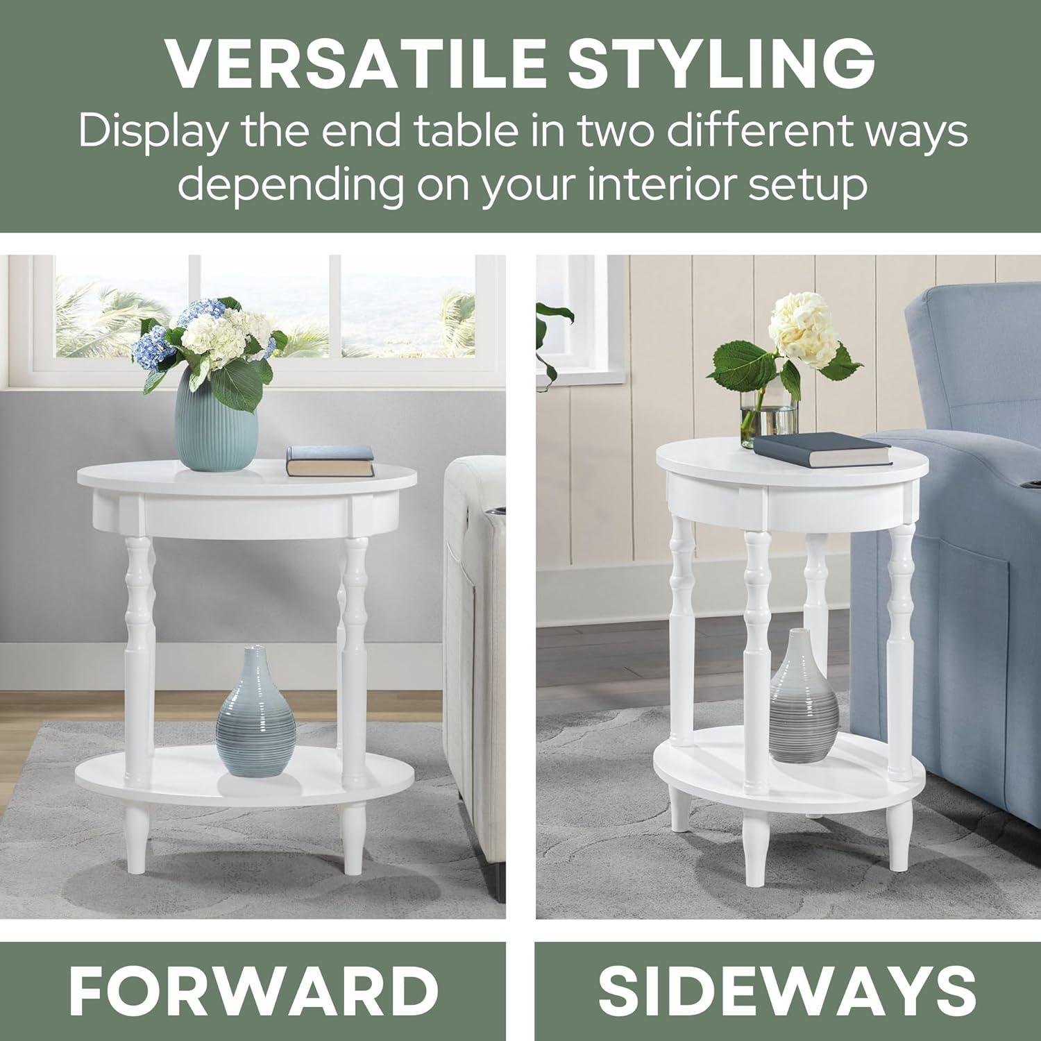 Classic Brandi White Oval End Table with Shelf