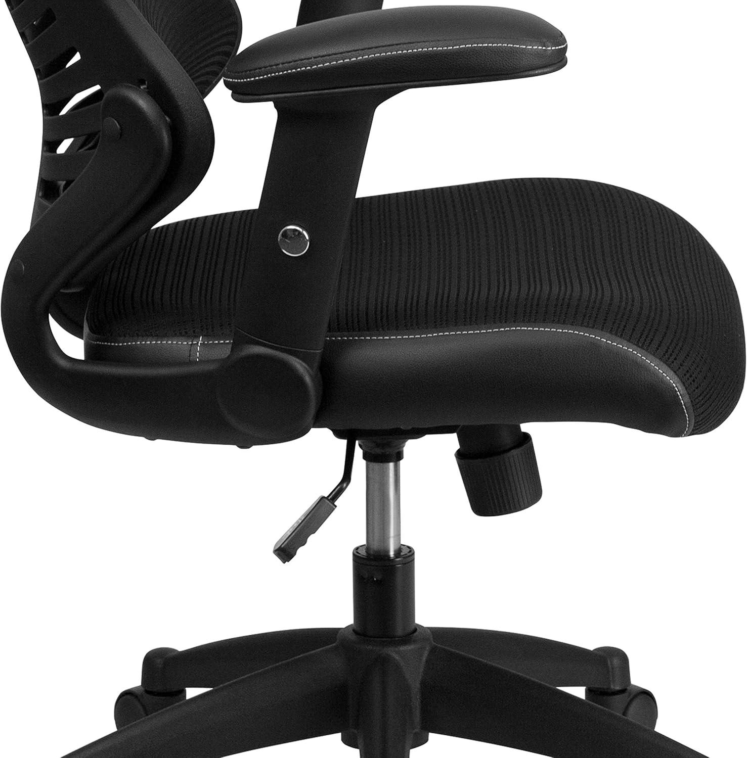 Contemporary High-Back Black Mesh & Leather Executive Office Chair with Adjustable Arms