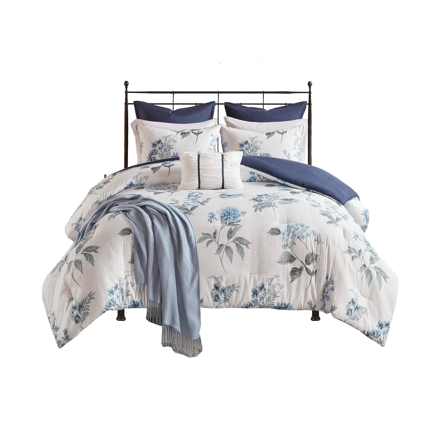 Zennia 7 Piece Seersucker Floral Comforter Set with Throw Blanket