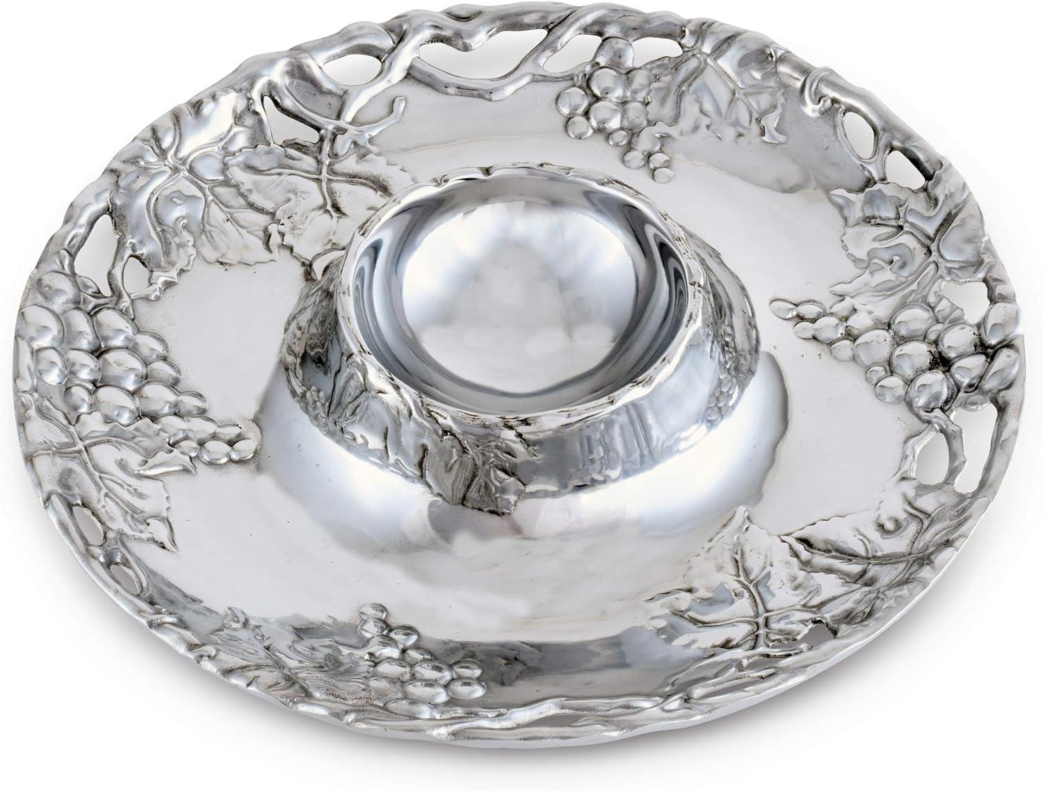 Handmade Aluminum Grape Design Round Chip and Dip Platter