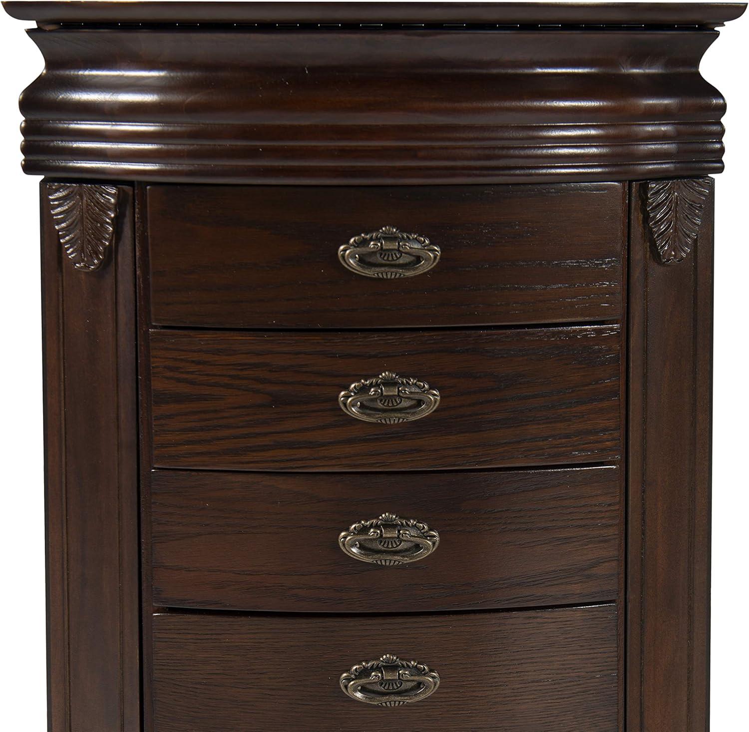 Espresso Transitional Wood Jewelry Armoire with Mirror