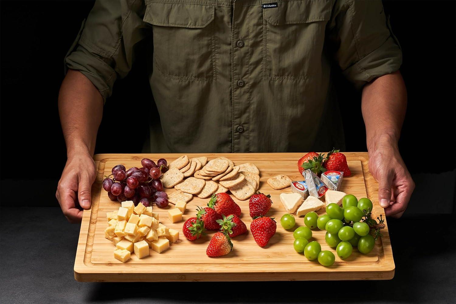 Extra Large Bamboo Cutting Board with Juice Grooves and Handles