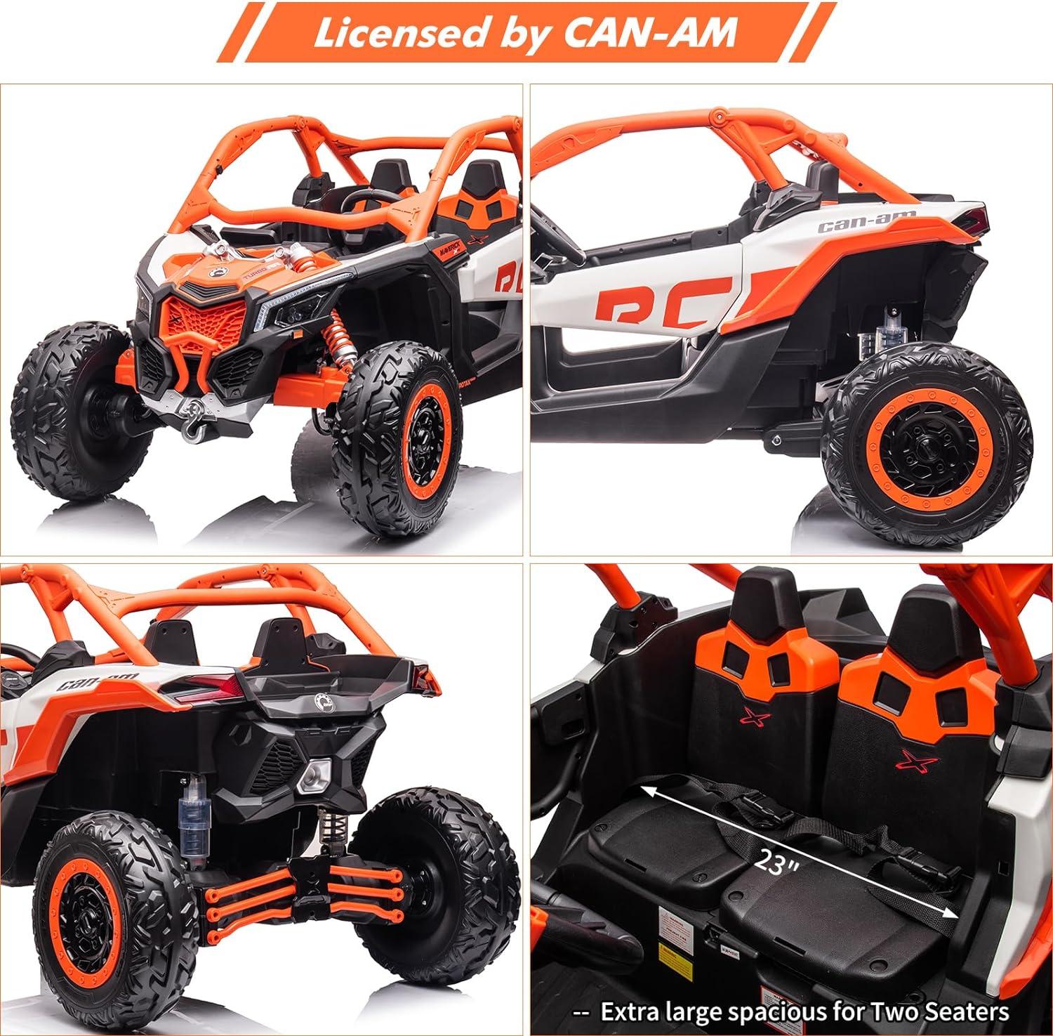 NITIVINK 2 Seater Ride on UTV Car, Licensed Can-Am Electric Off-Road Car, 4WD Kids Truck w/Remote Control, 2 * 24V 7AH Batteries, 4 * 200W Motor, Orange