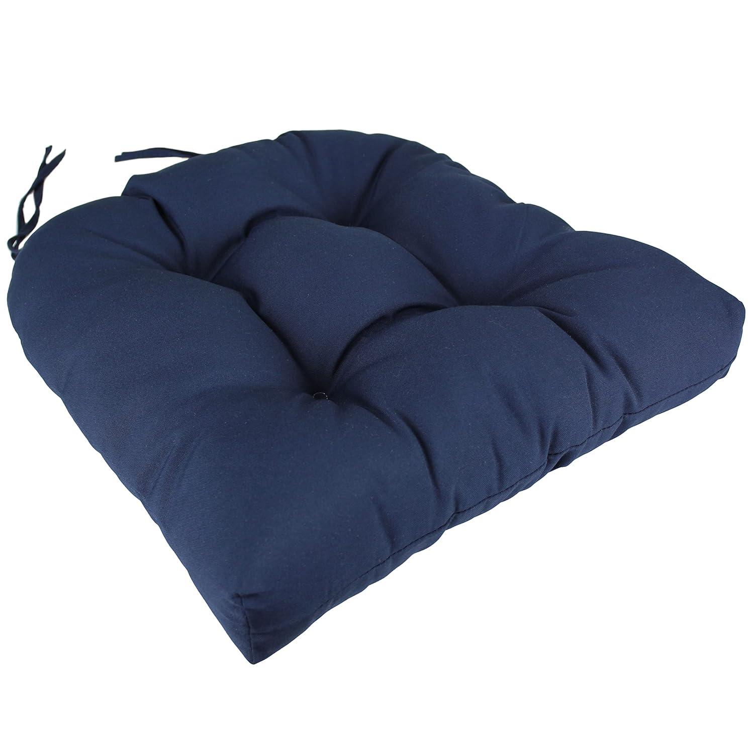 Everything Comfy Navy Indoor / Outdoor Seat Cushion Patio D Cushion 20" x 20", 2 Tie Backs