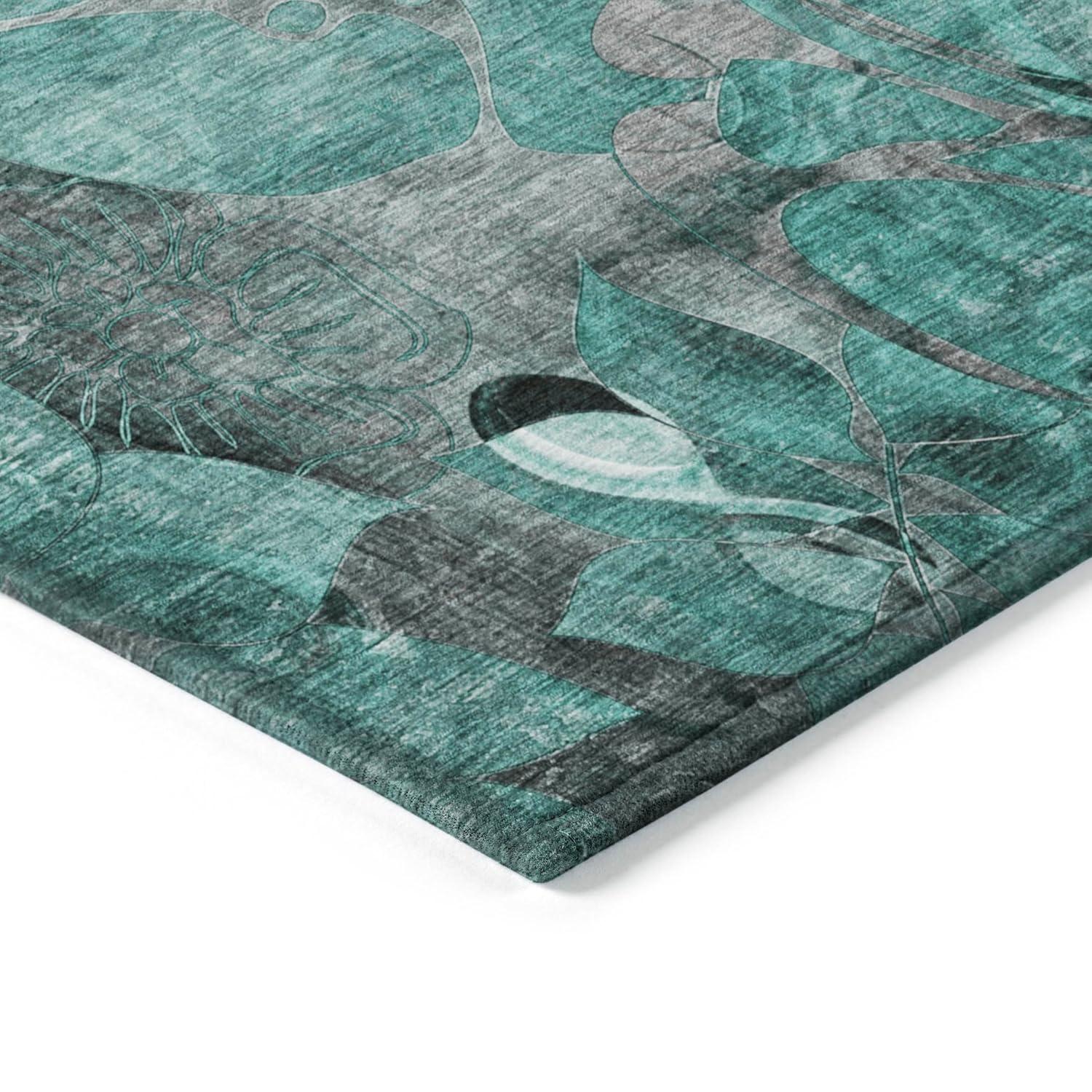 Teal and Gray Round Synthetic Flat Woven Area Rug