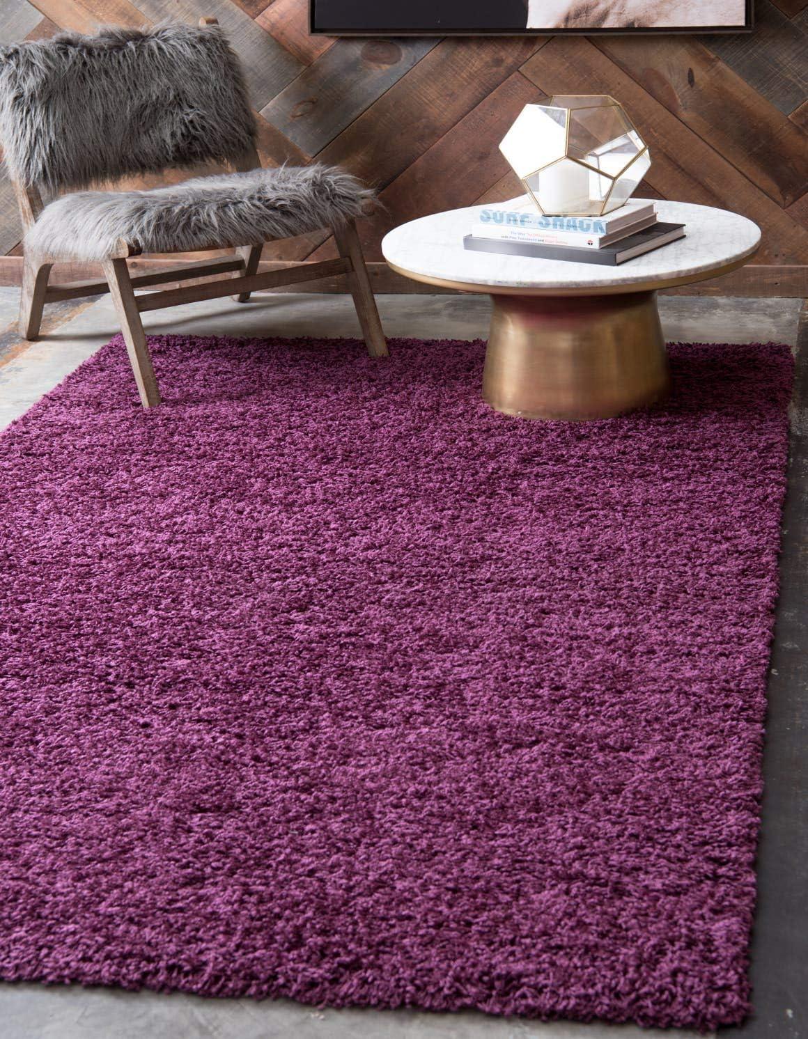 Eggplant Purple Luxe Shag 10'x13' Washable Rectangular Rug