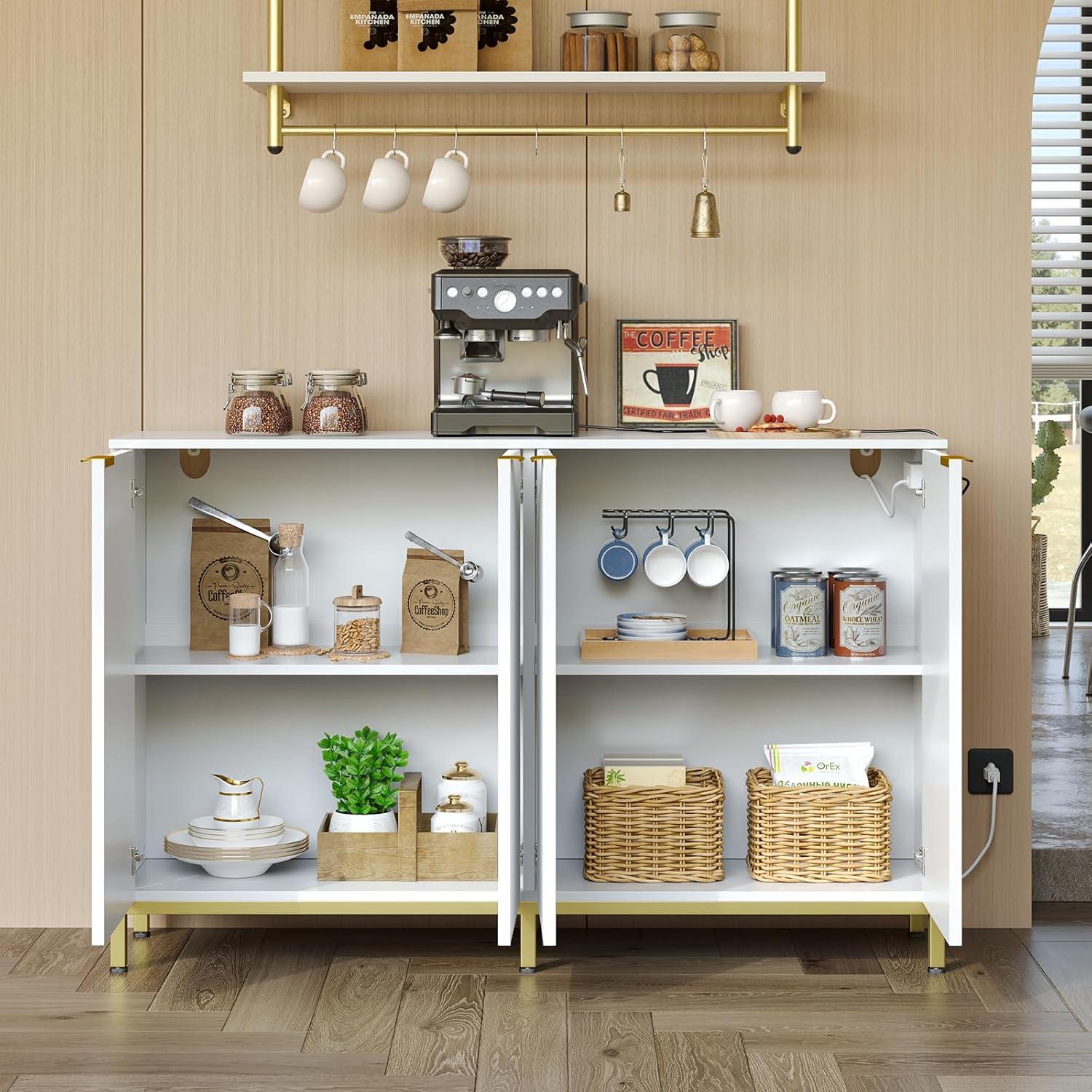 Bestier 55'' White Fluted Buffet Sideboard Cabinet with Power Outlet