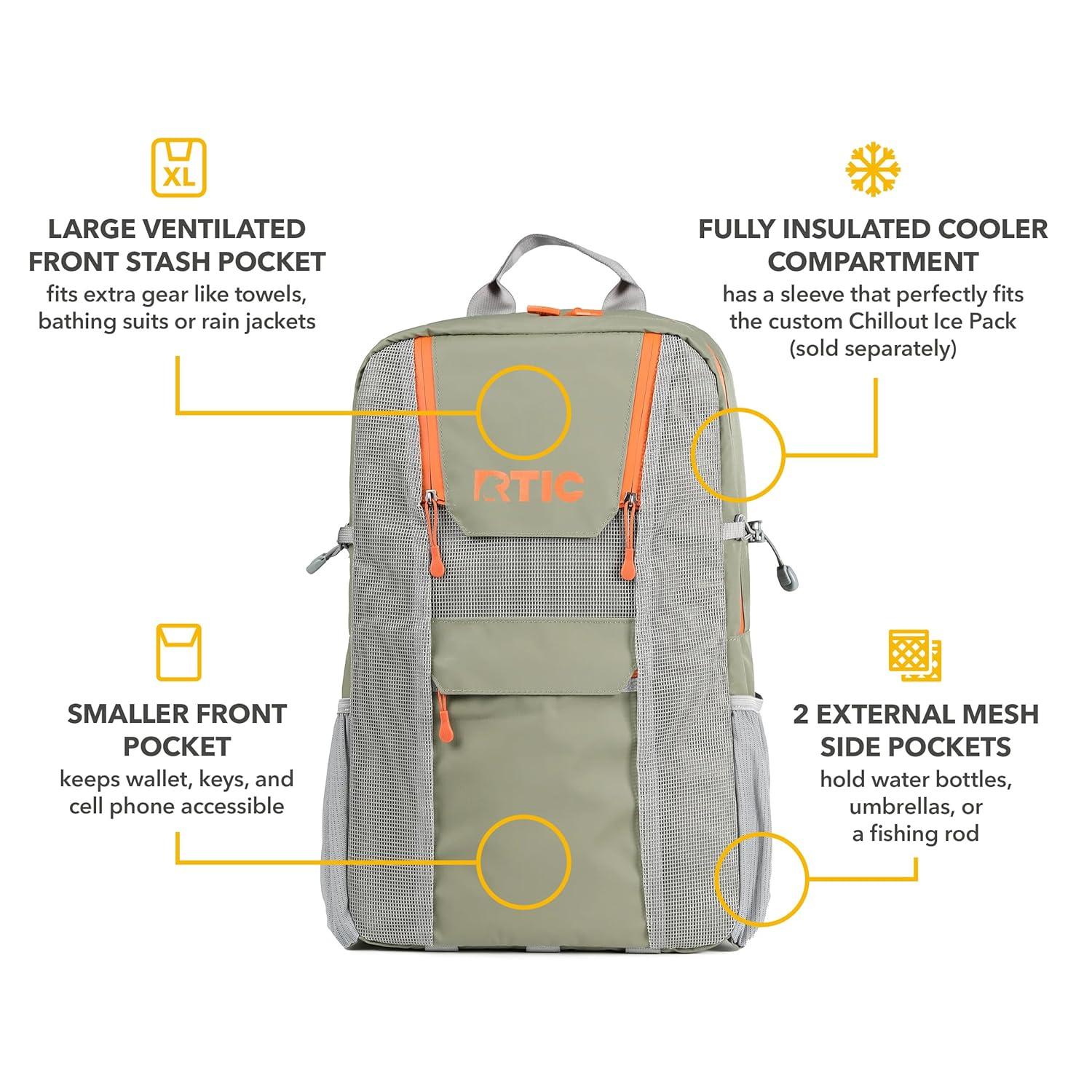 RTIC 24 Can Chillout Backpack Cooler, 2-in-1 Insulated with Extra Pockets, Olive/Burnt Orange
