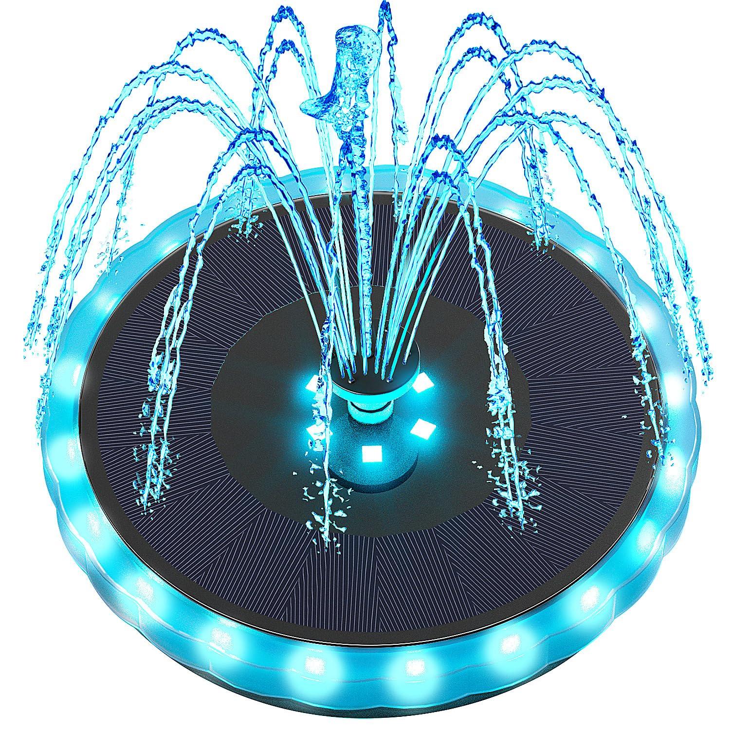 Solar Fountain Matte Panel with 4000 mAH Battery, 4W Bird Bath Fountains Solar Power with 8 Nozzles, Floating Solar Fountain Pump for Bird Bath, Garden, Pond, Outdoor (Color Change)