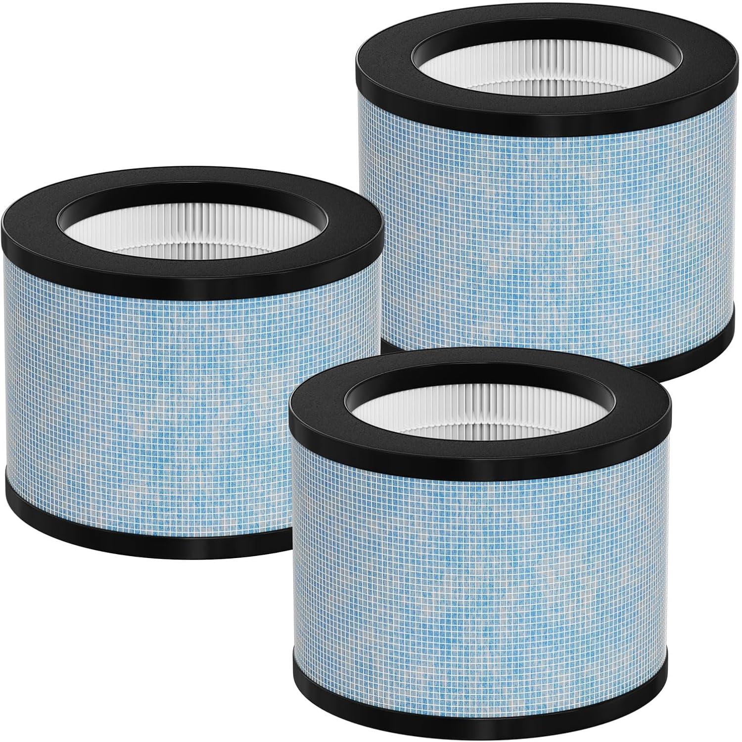 3-Pack Blue and Black True HEPA Air Purifier Filters