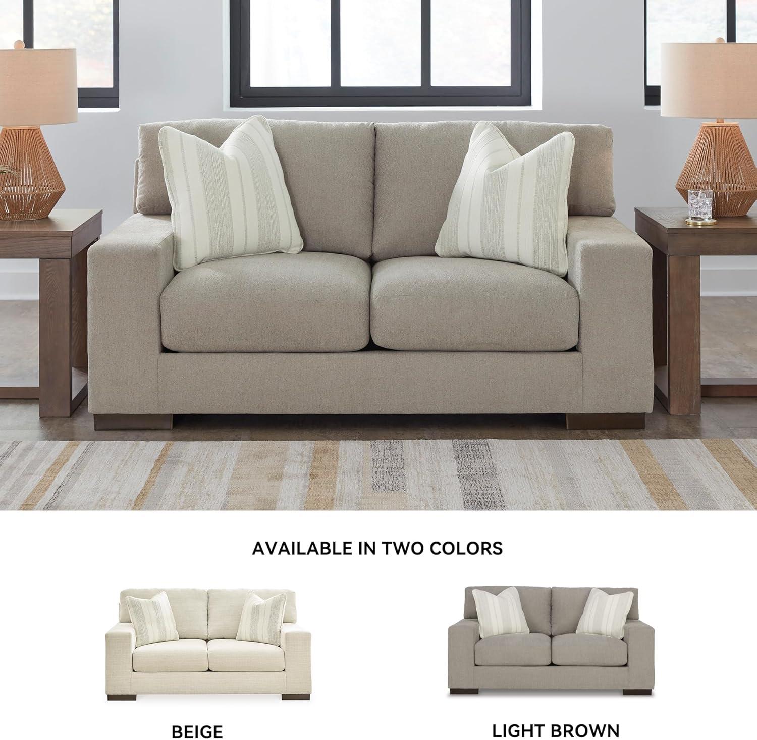 Beige Fabric Loveseat with Removable Cushions