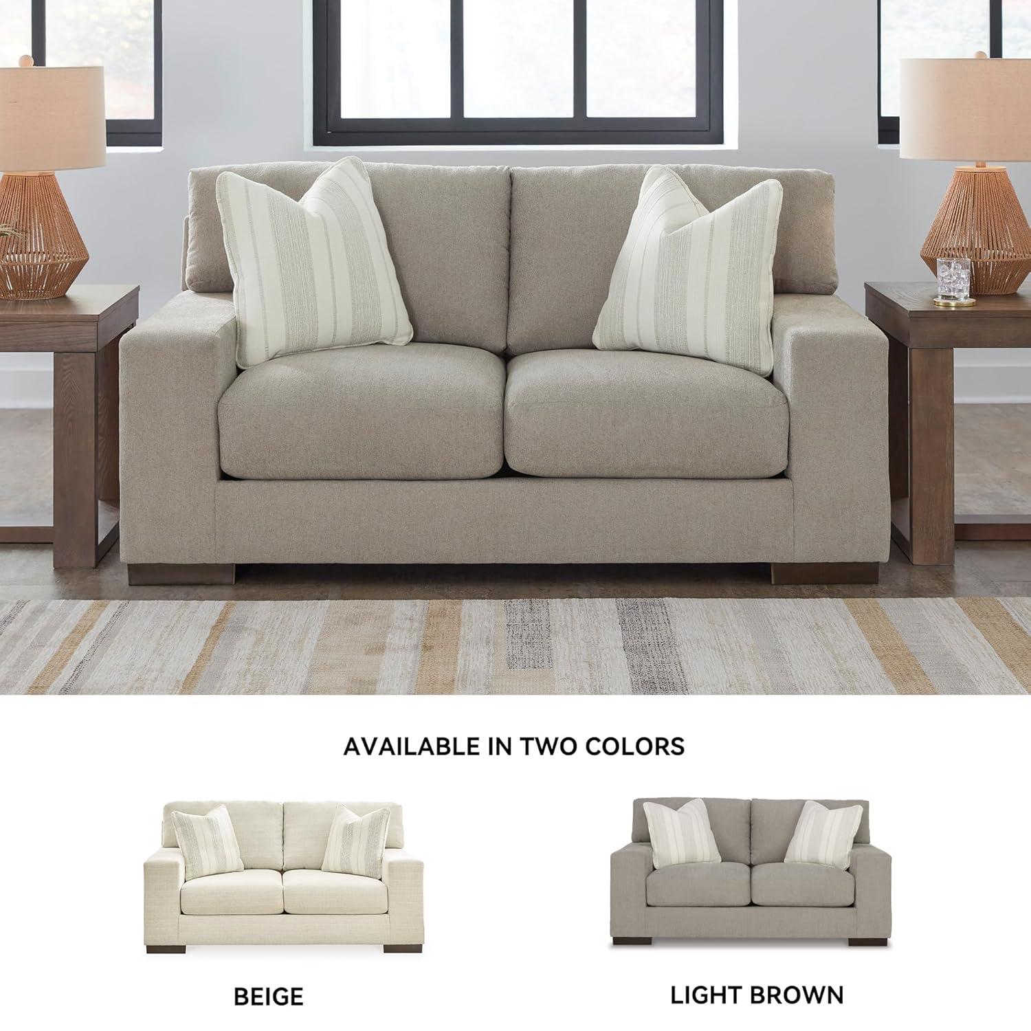 Beige Fabric Loveseat with Removable Cushions