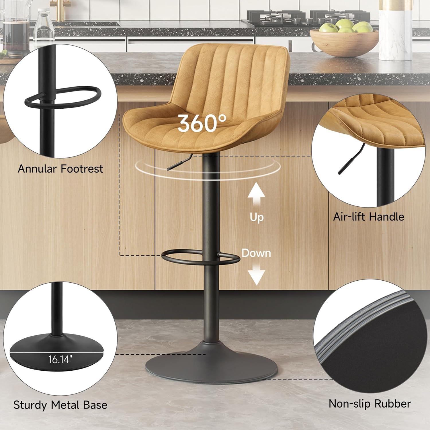 walsunny Swivel Upholstered Adjustable Height Counter Stool with Metal Frame (Set of 2)