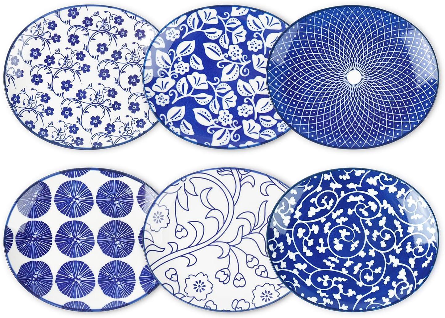 Vintage Blue Porcelain 6-Inch Dessert and Salad Plates Set