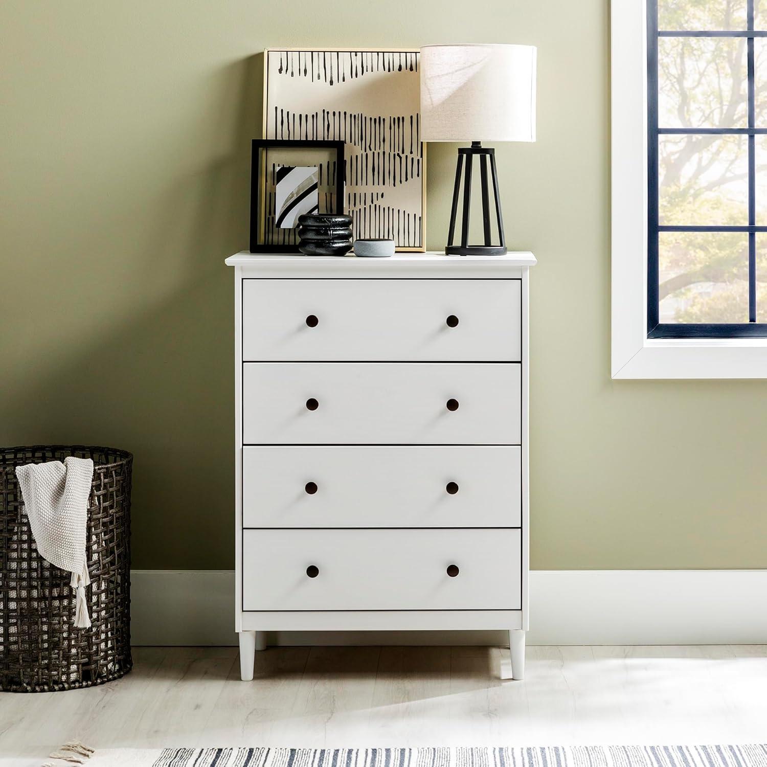 Walker Edison Traditional Solid Wood 4 Drawer Dresser in White