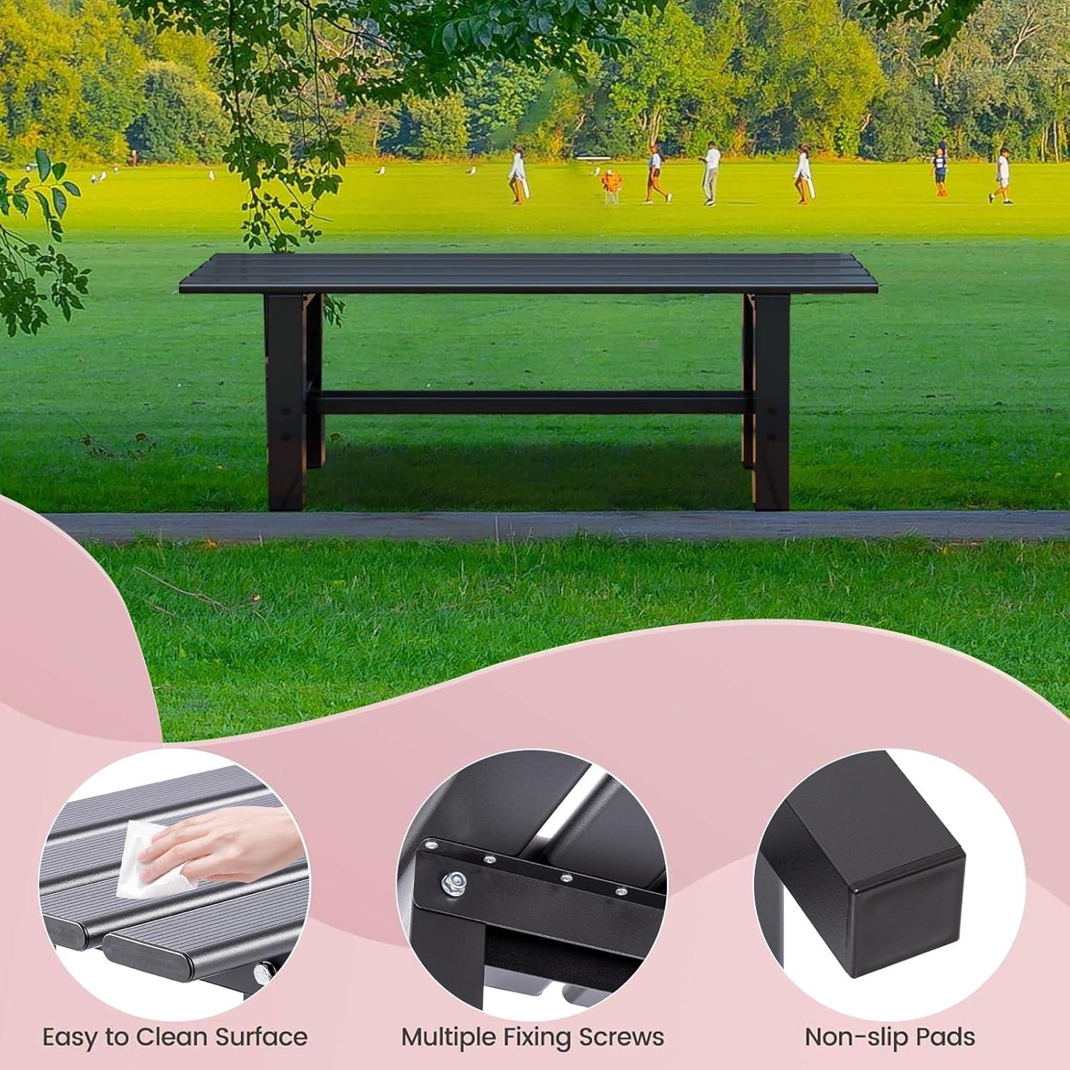 TECSPACE 47 Inches Aluminum Outdoor Weatherproof Bench Backless, 330 LBS Bearing Capacity Garden Porch Bench, Black