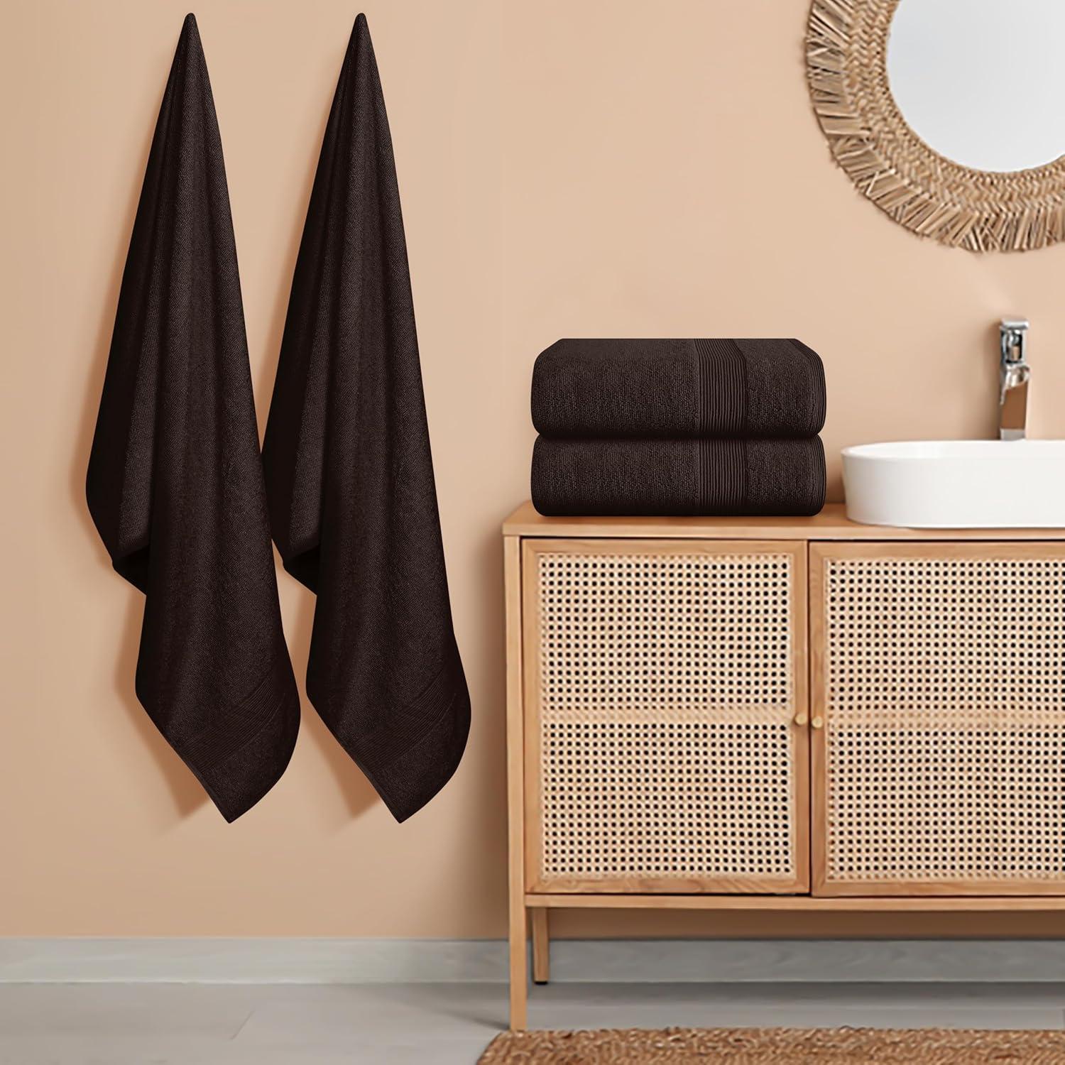 BELIZZI HOME 4 Pack Bath Towel Set 27x54, 100% Ring Spun Cotton, Ultra Soft Highly Absorbent Machine Washable Hotel Spa Quality Bath Towels for Bathroom, 4 Bath Towels Chocolate Brown