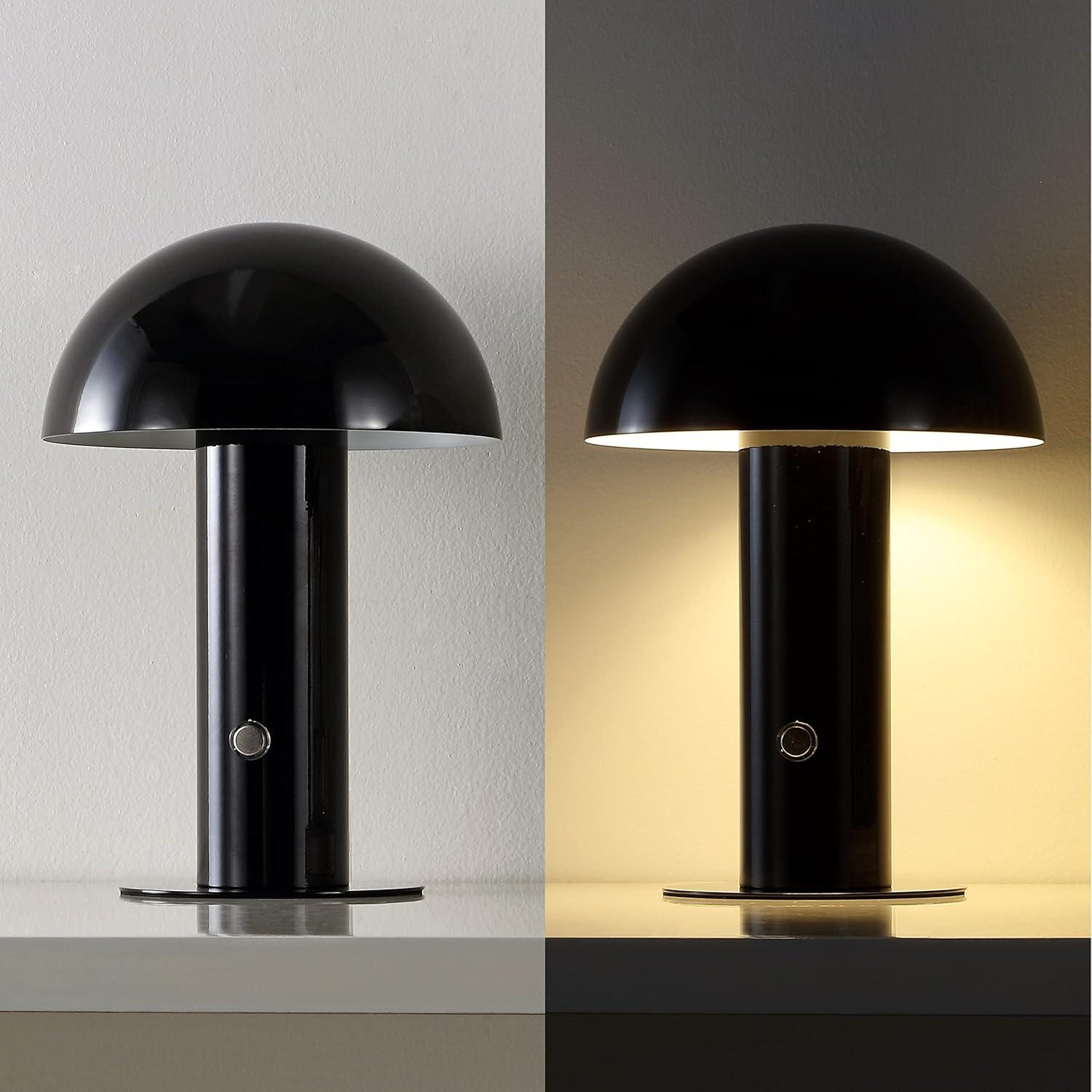JONATHAN Y JYL7115A Boletus 10.75" Contemporary Bohemian Rechargeable/Cordless Iron Integrated Portable LED Mushroom Table Lamp, Modern, Coastal for living room, dinning room, bedroom, Black