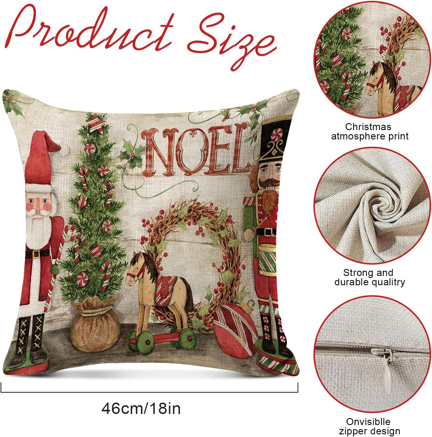 4 Pack Christmas Red Throw Pillow Covers, Linen Home Christmas Decorations, Christmas Pillows Cushion Cover Sofa Couch Pillowcases, Xmas Series Cushion Pillow Cover Zippered Pillowcase (christmas-31)