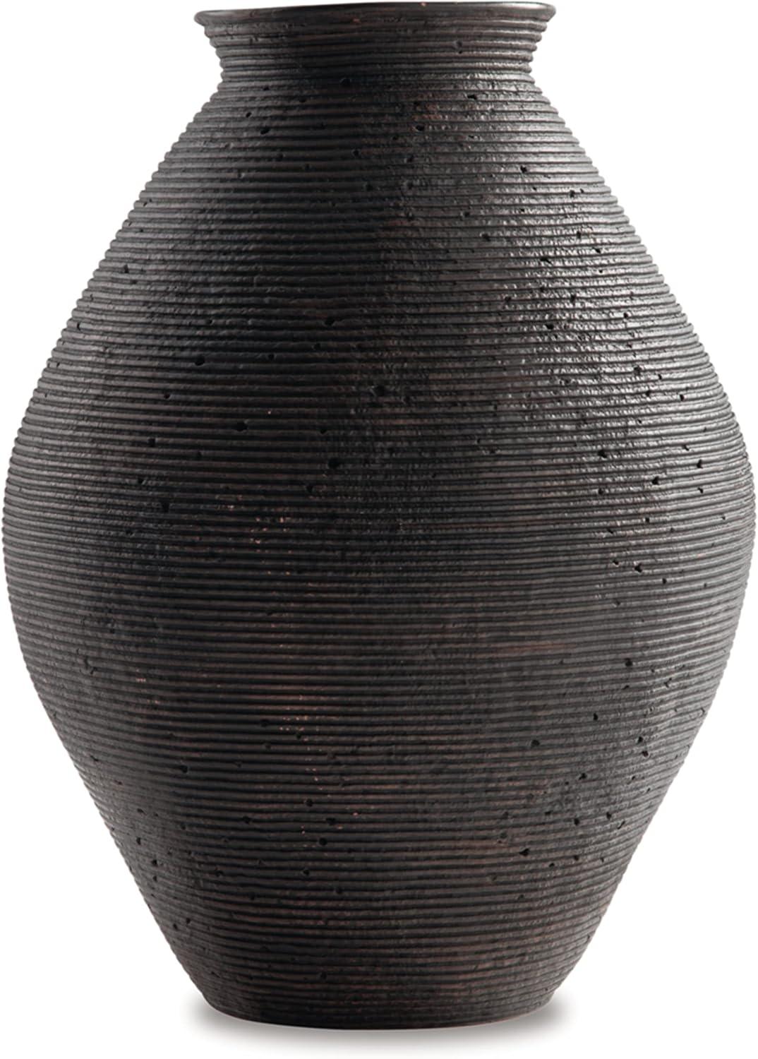 Antique Brown Ribbed Polyresin Decorative Vase