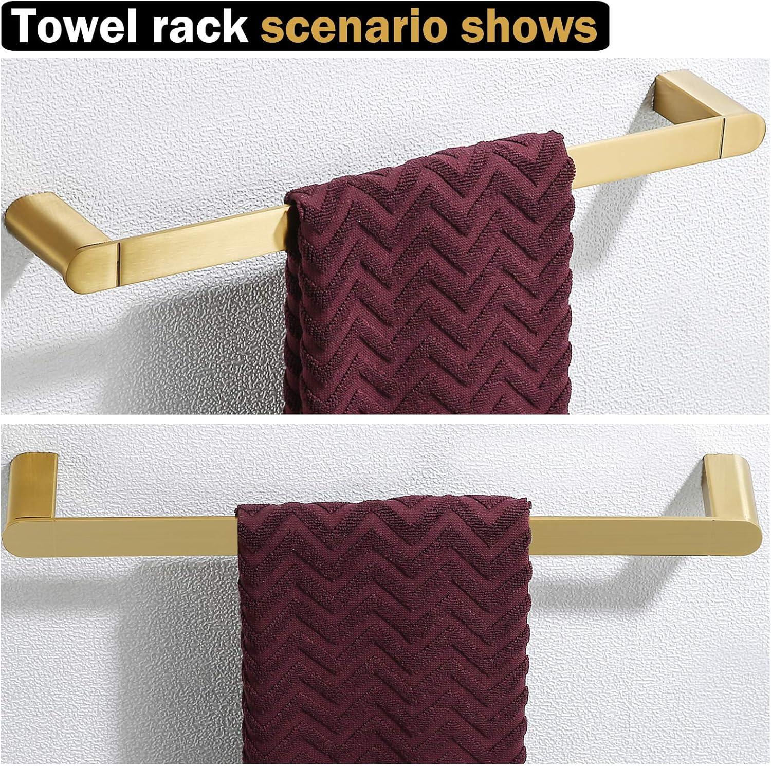 RANDOM Brushed Gold Bathroom Hardware Set Bathroom Towel Holder Set 4 Piece Include 18” Gold Towel Bar Toilet Paper Holder and 2 Towel Hooks Wall Mount Stainless Steel Brushed Gold Towel Bar Set