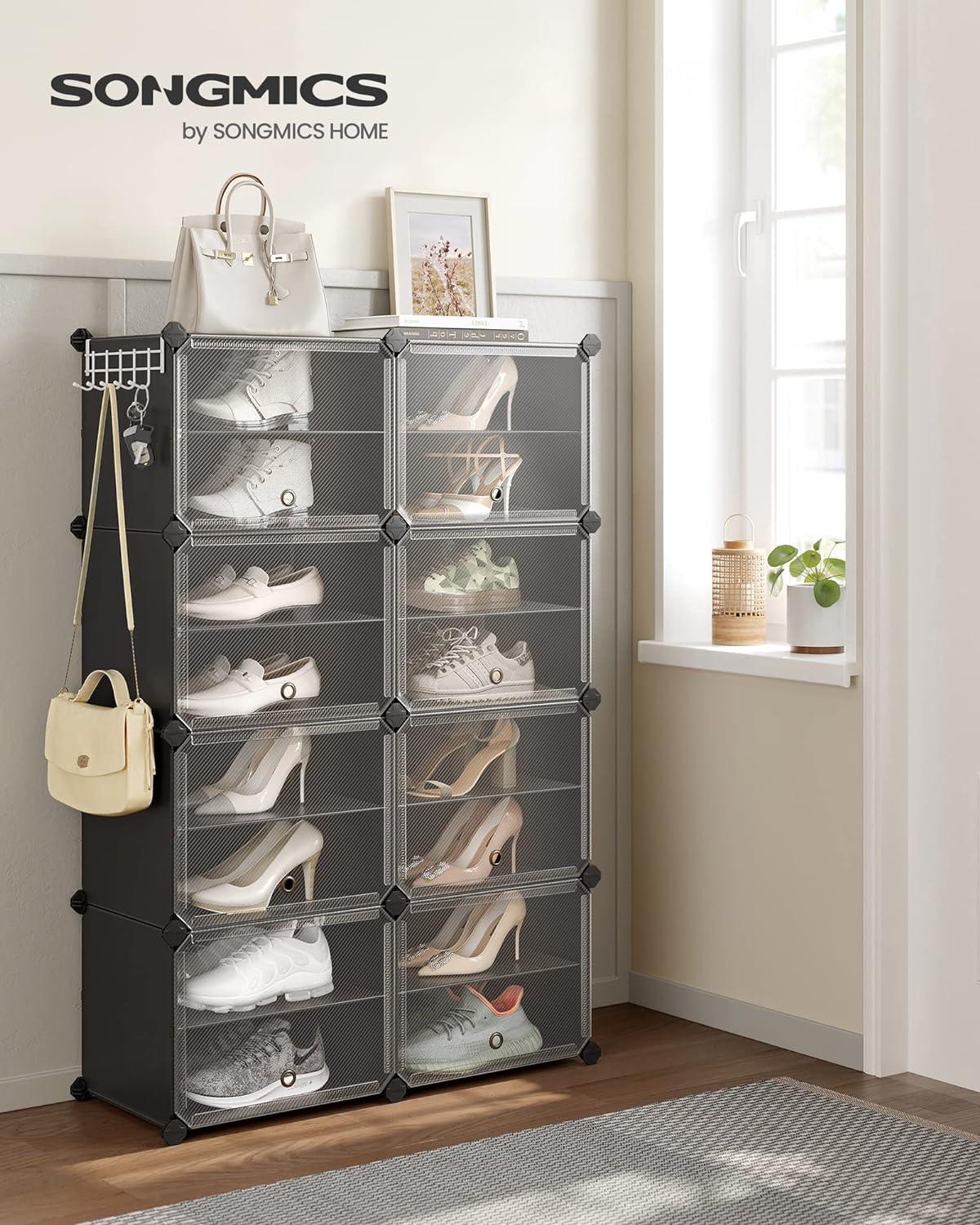 Black Plastic and Steel 8-Cube Shoe Organizer with Doors