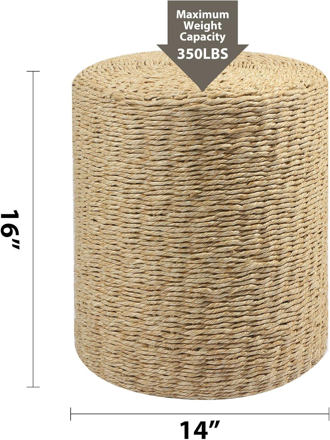 Mxfurhawa Pouf Ottoman Round Patio Foot Stool Outdoor, Natural Seagrass