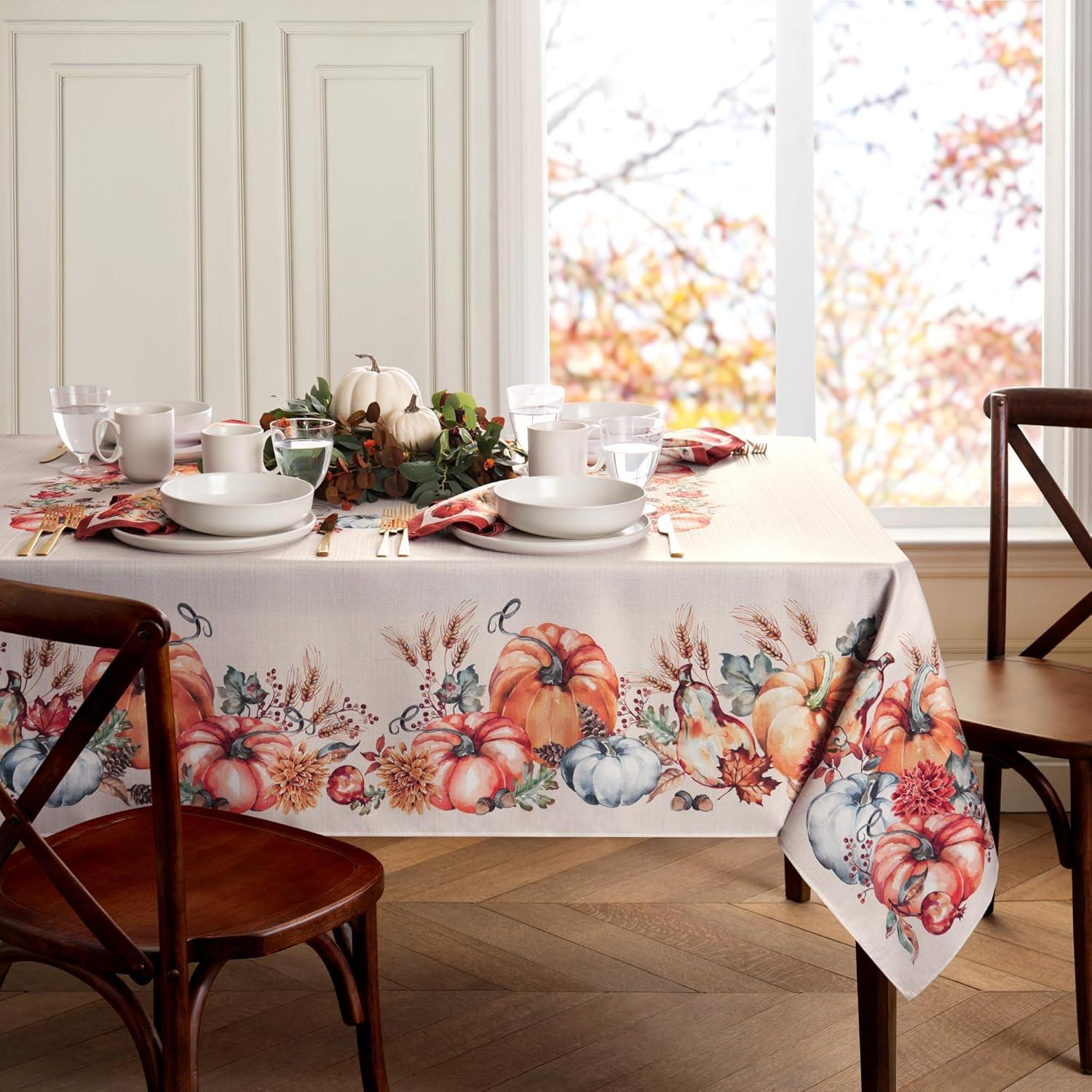 Elrene Botanical Harvest Pumpkin Engineered Tablecloth 52x70