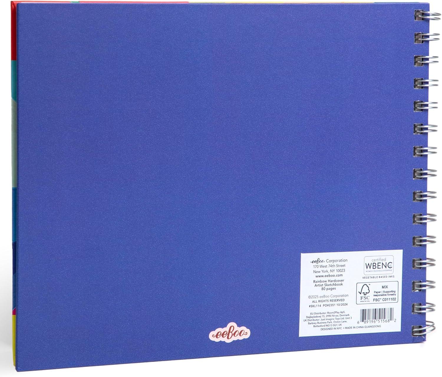 eeBoo: Artist Sketchbook - Rainbow - 80 Pages of High-Quality Paper, 160 GSM, 108 Lbs, 9.5 x 7.5" Wire-Bound Hardcover Drawing Book w/ Colorful Cover
