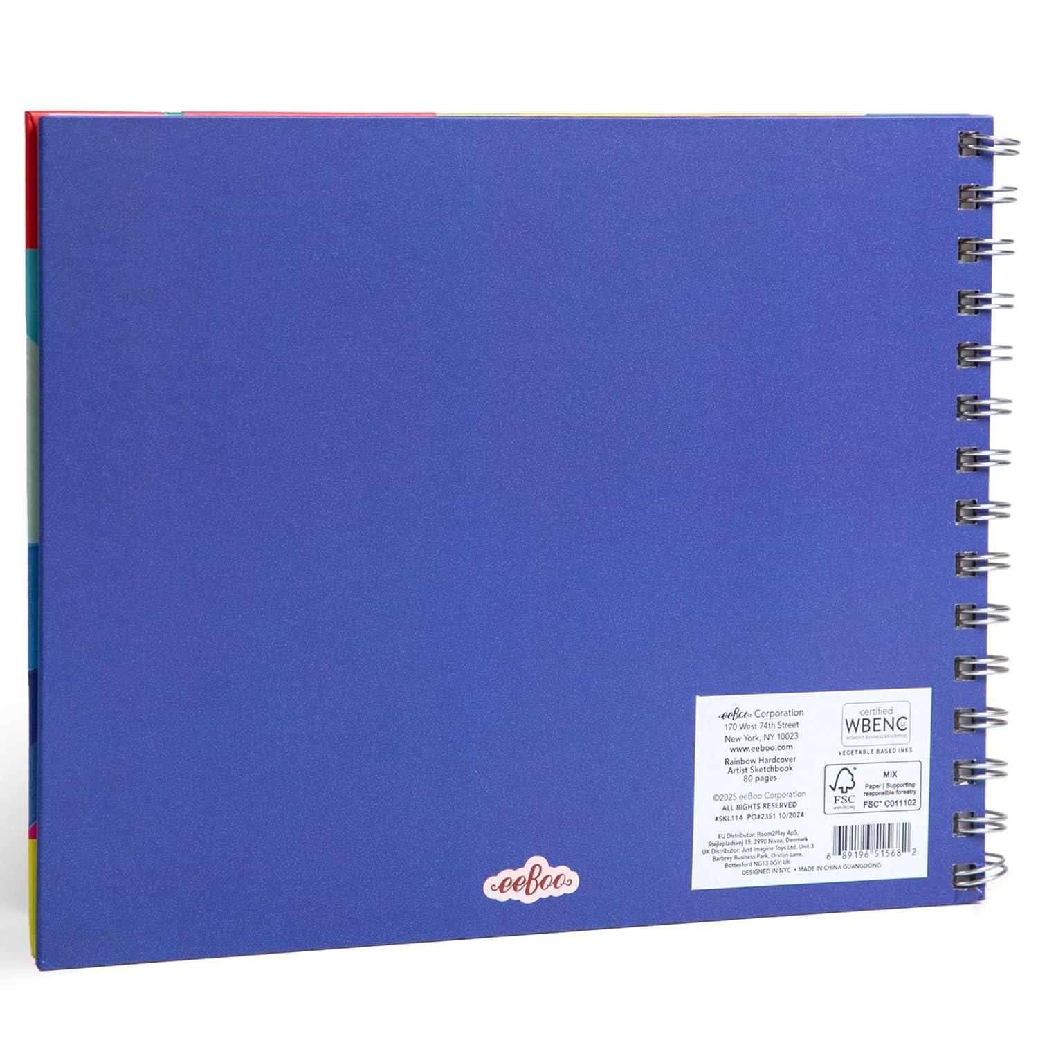 eeBoo: Artist Sketchbook - Rainbow - 80 Pages of High-Quality Paper, 160 GSM, 108 Lbs, 9.5 x 7.5" Wire-Bound Hardcover Drawing Book w/ Colorful Cover