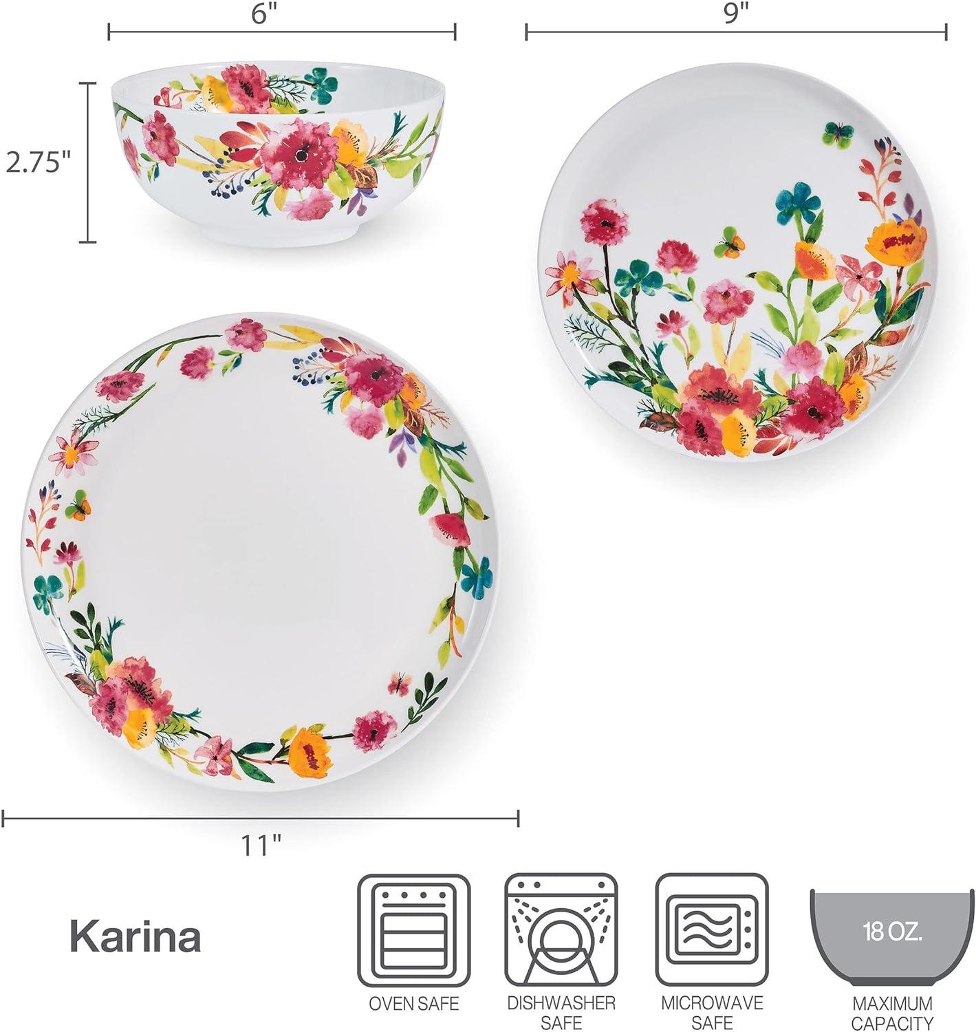 Karina Floral Porcelain 12-Piece Dinnerware Set, Service for 4